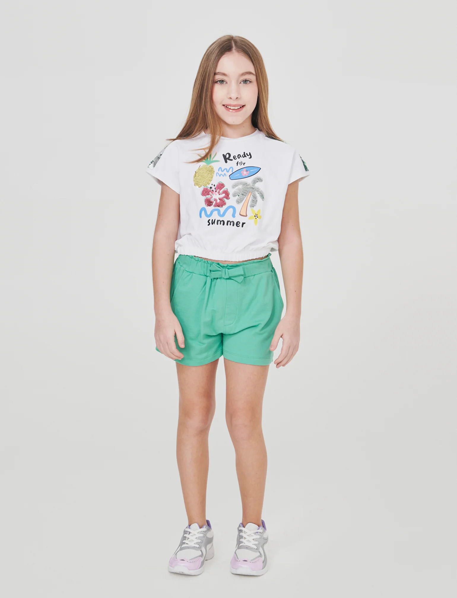 Set 2 pack: t-shirt e short in french terry - Bianco-verde - Image 3