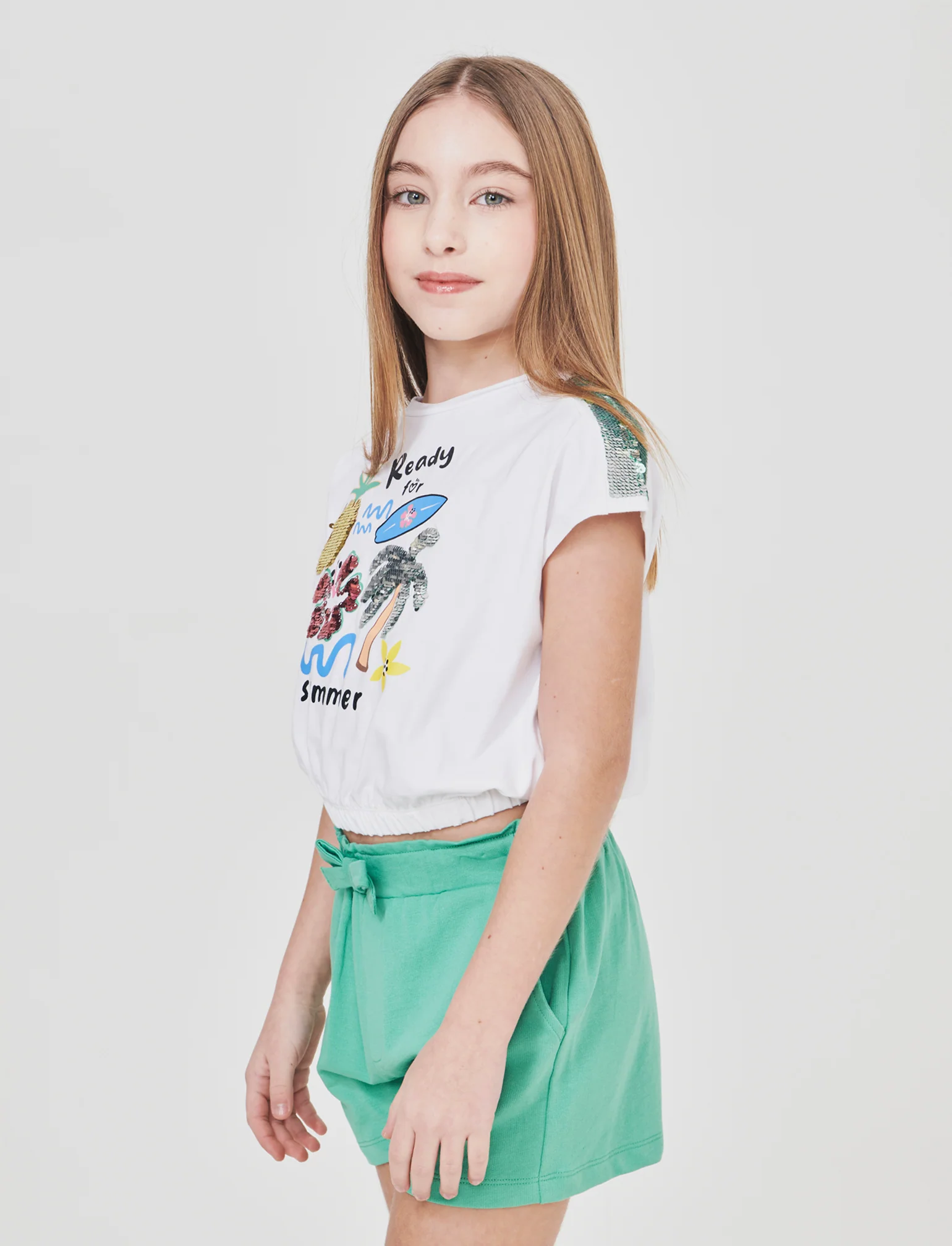Set 2 pack: t-shirt e short in french terry - Bianco-verde - Image 4