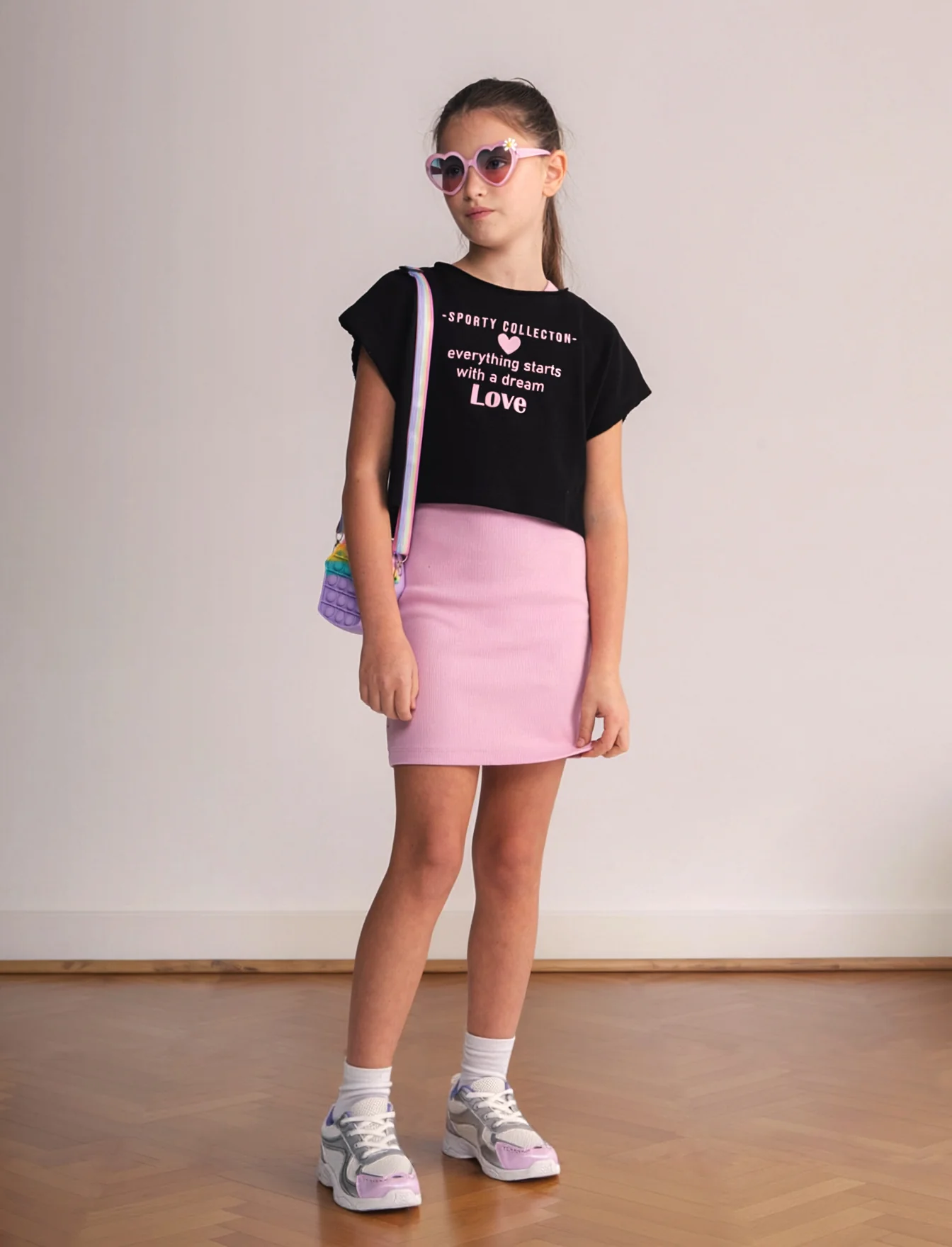 Set 2 pezzi: abito in rib e t-shirt cropped - Rosa - Image 3