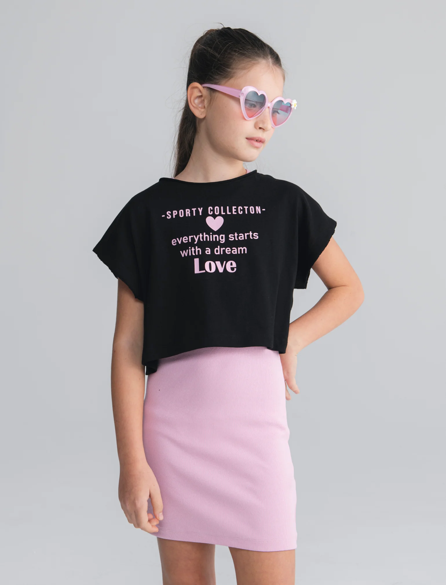 Set 2 pezzi: abito in rib e t-shirt cropped - Rosa - Image 4