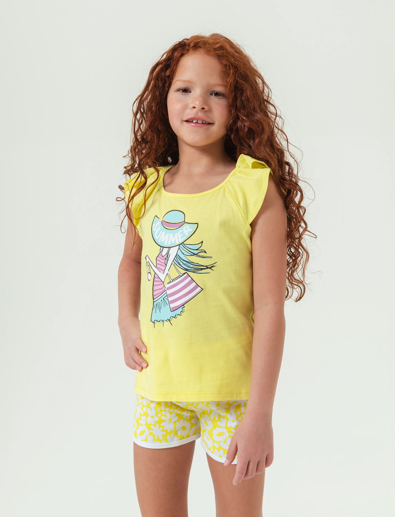 Set 2 pezzi canotta e short da bambina - Giallo