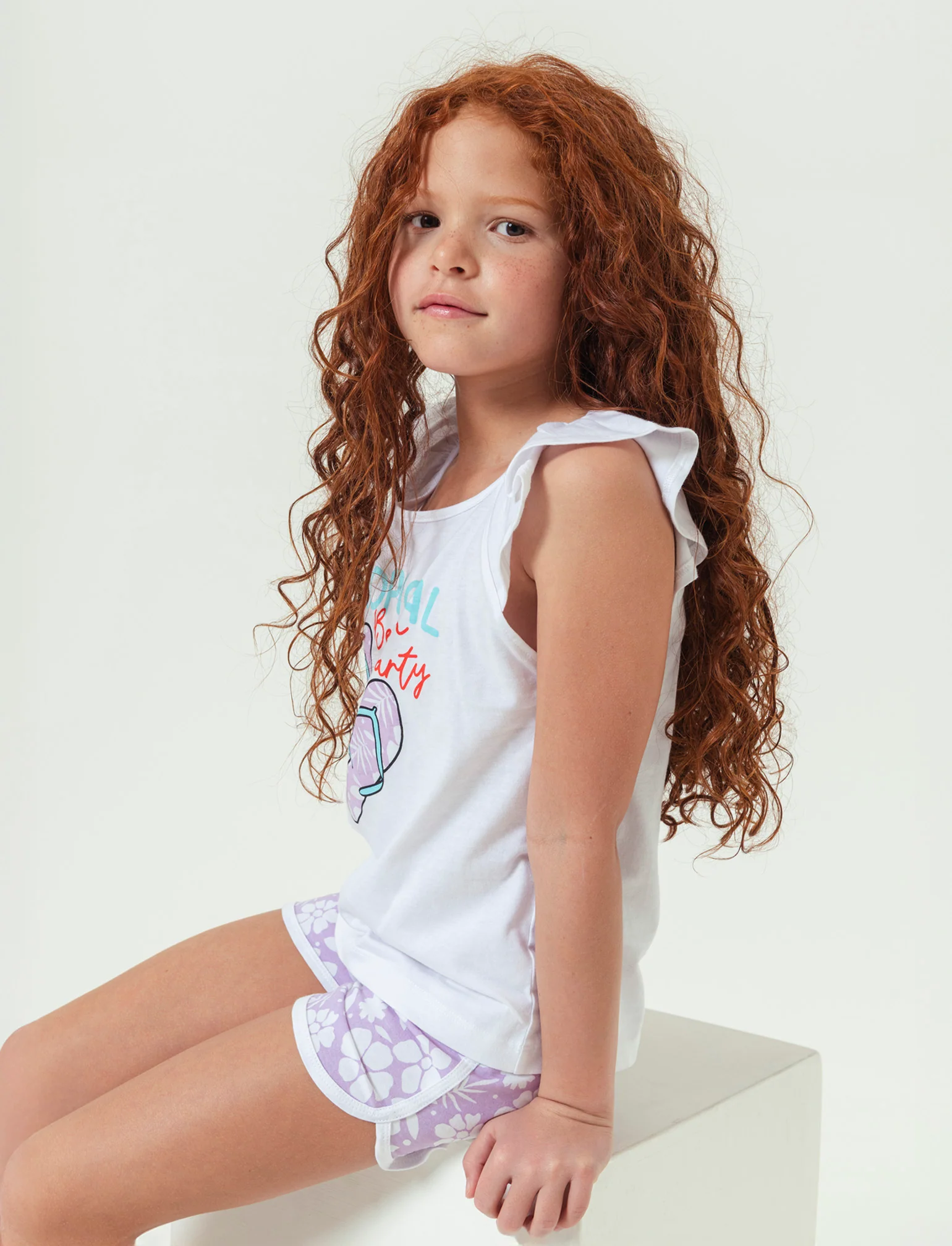 Set 2 pezzi canotta e short da bambina - Lilla