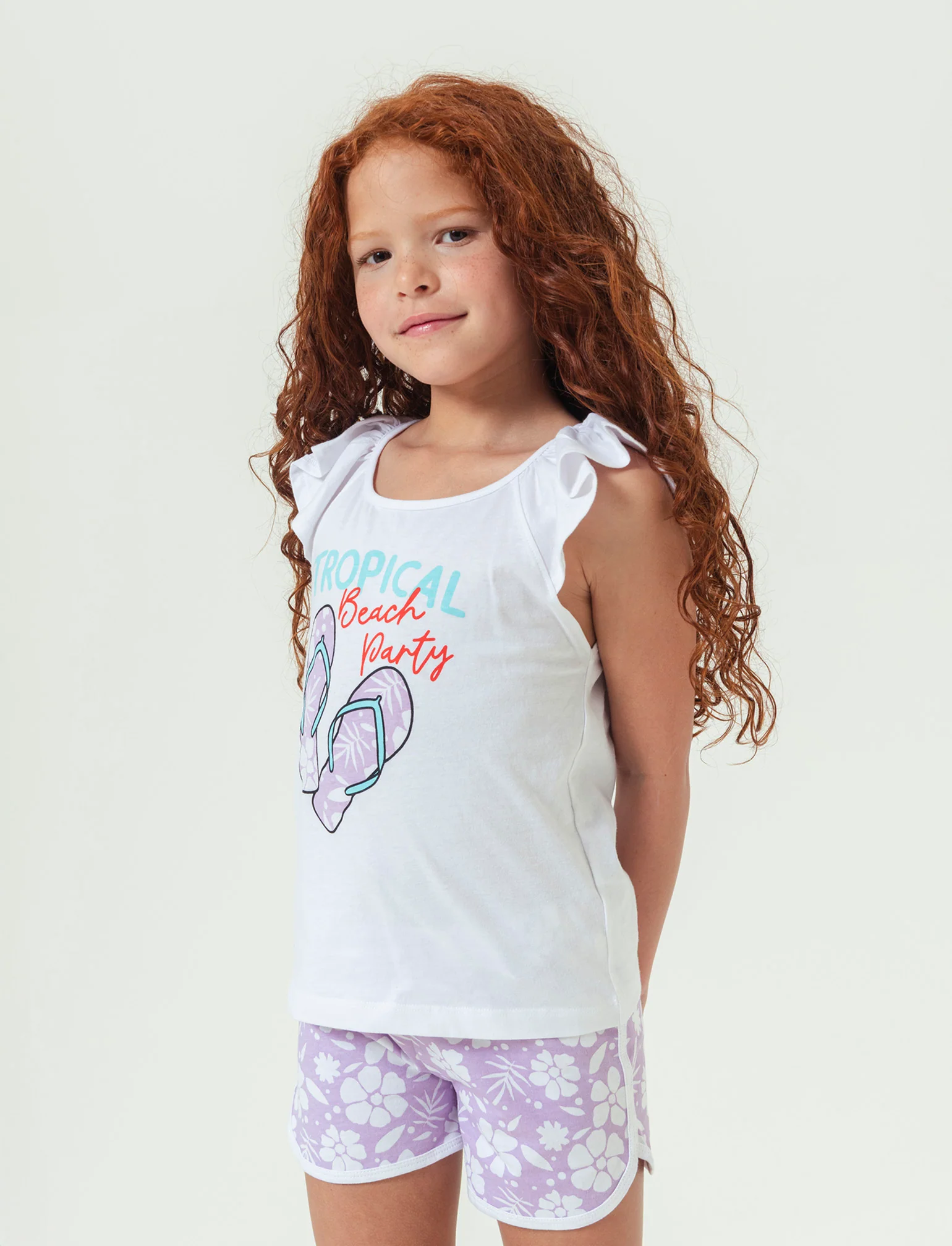 Set 2 pezzi canotta e short da bambina - Lilla - Image 2