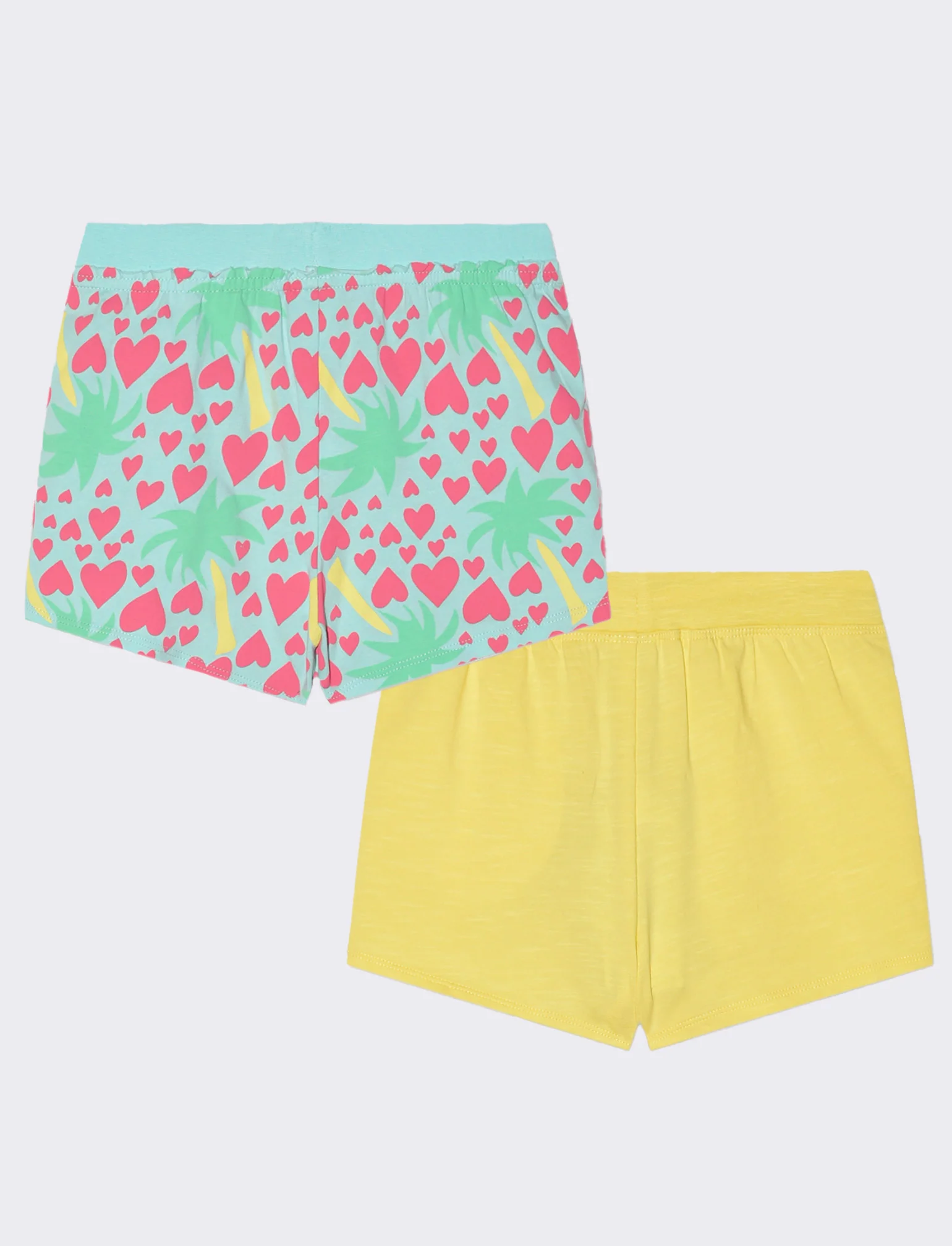 Set 2 pezzi shorts in cotone elastico da bambina - Giallo limone - Image 2