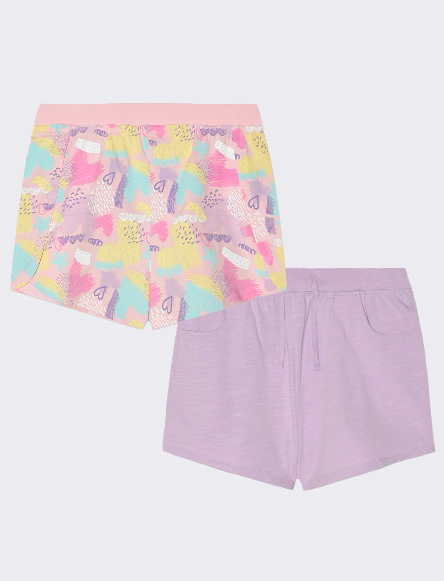 Set 2 pezzi shorts in cotone elastico da bambina - Lilla - Image 3