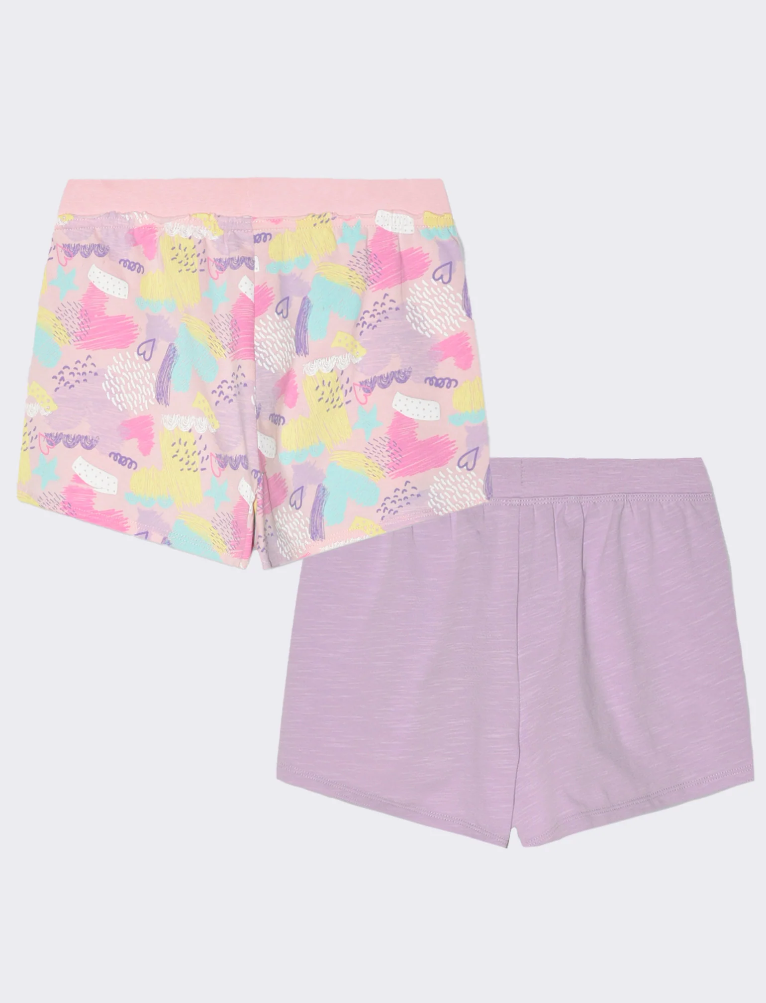 Set 2 pezzi shorts in cotone elastico da bambina - Lilla - Image 4