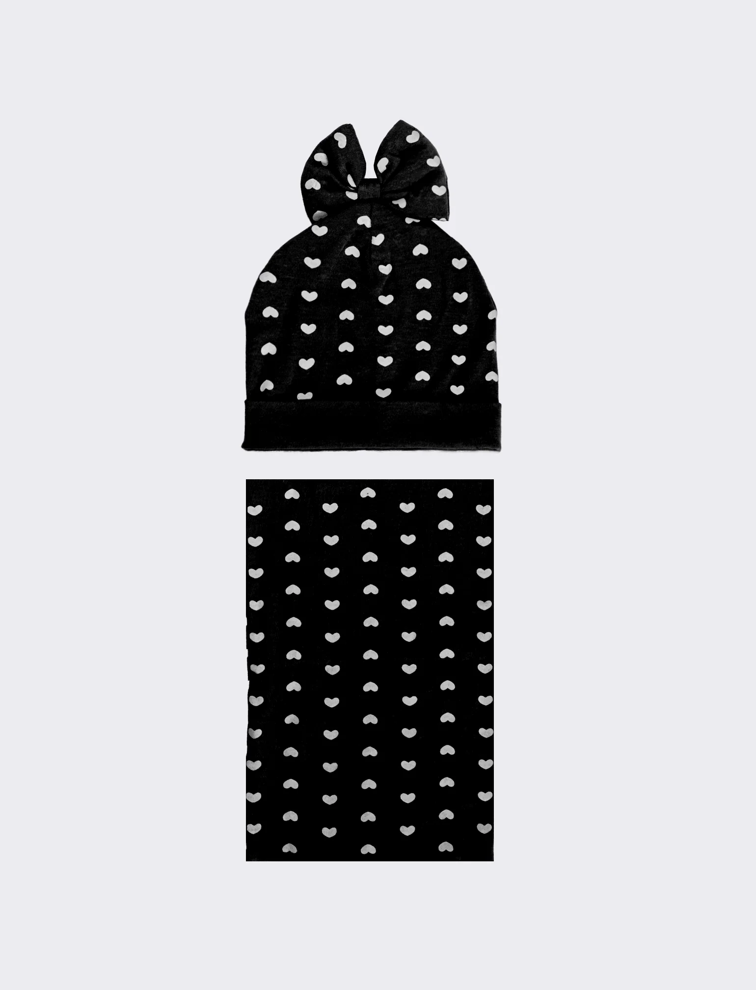 Set cappello e collo stampa cuori - Nero