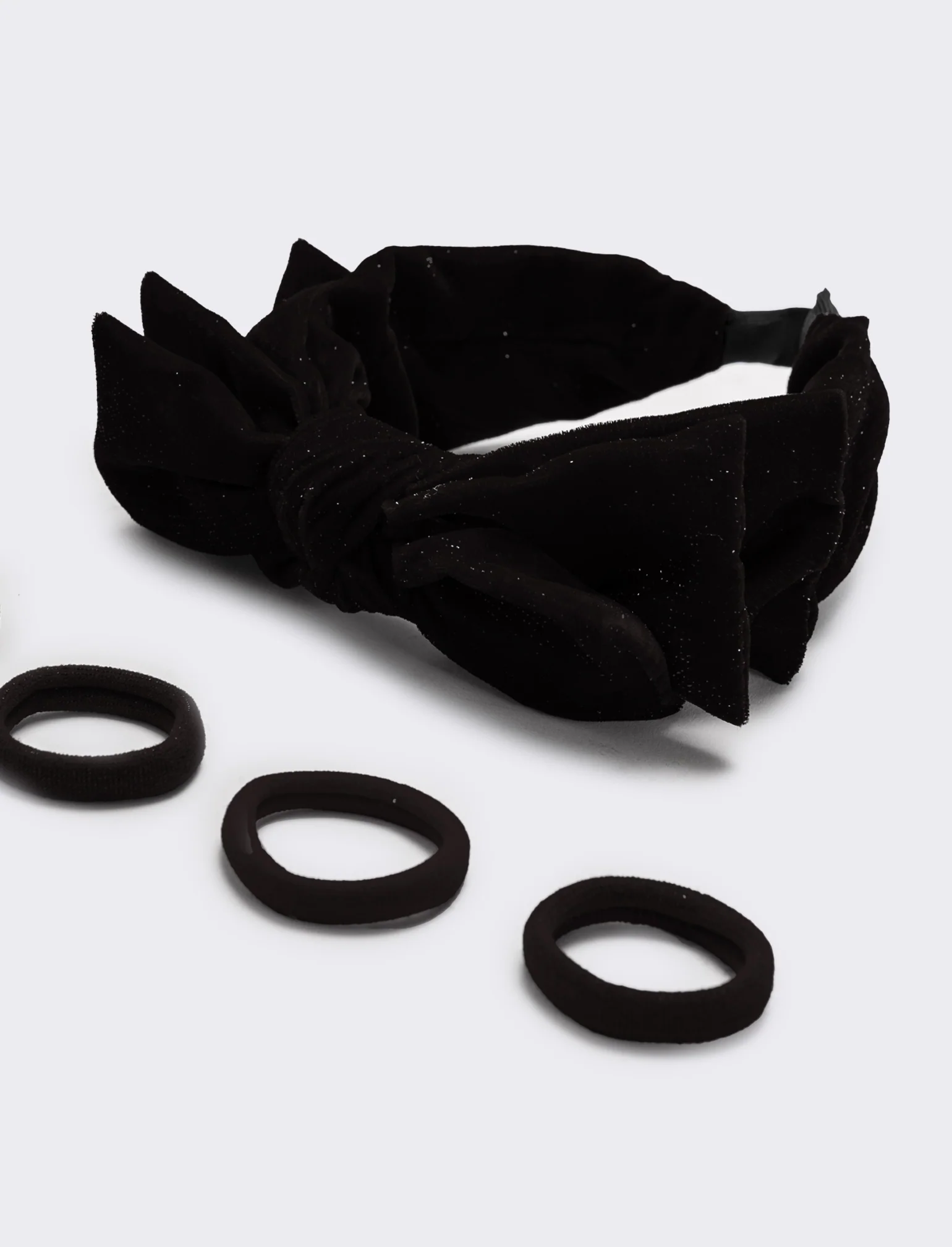 Set cerchietto con fiocco ed elastici bambina - Nero - Image 2