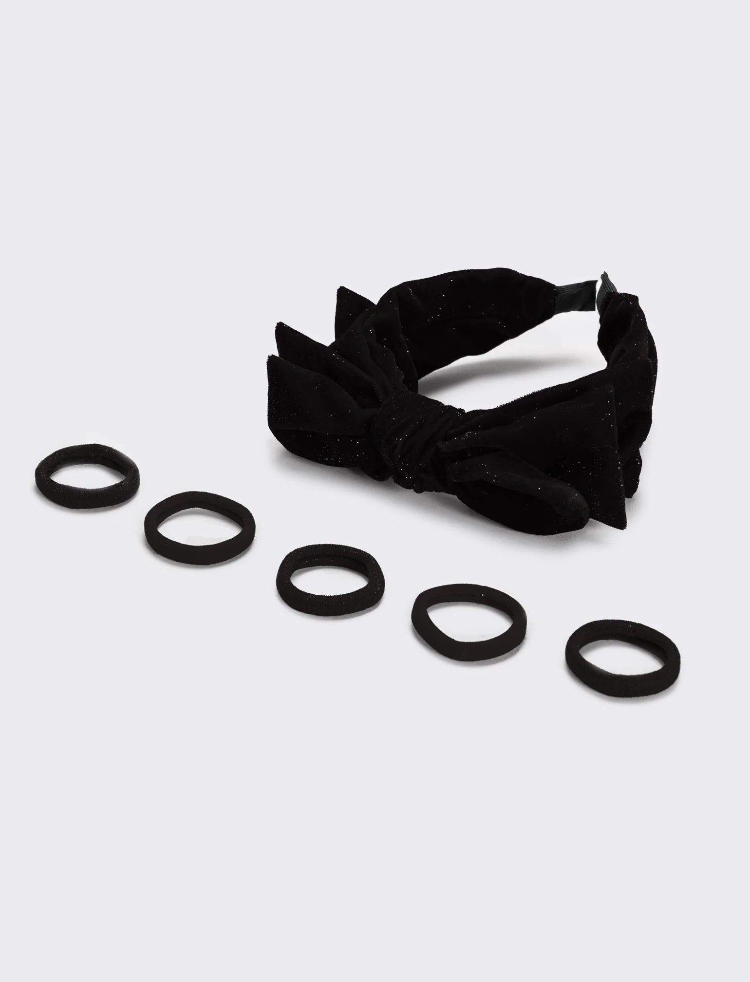 Set cerchietto con fiocco ed elastici bambina - Nero - Image 3