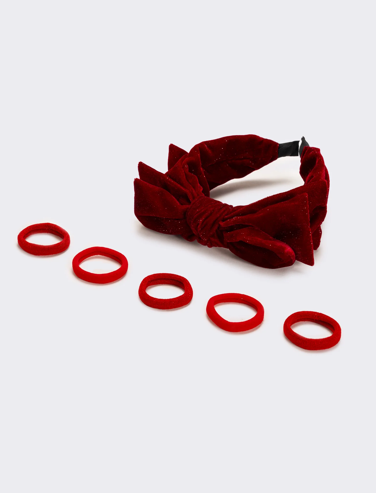 Set cerchietto con fiocco ed elastici bambina - Rosso - Image 2