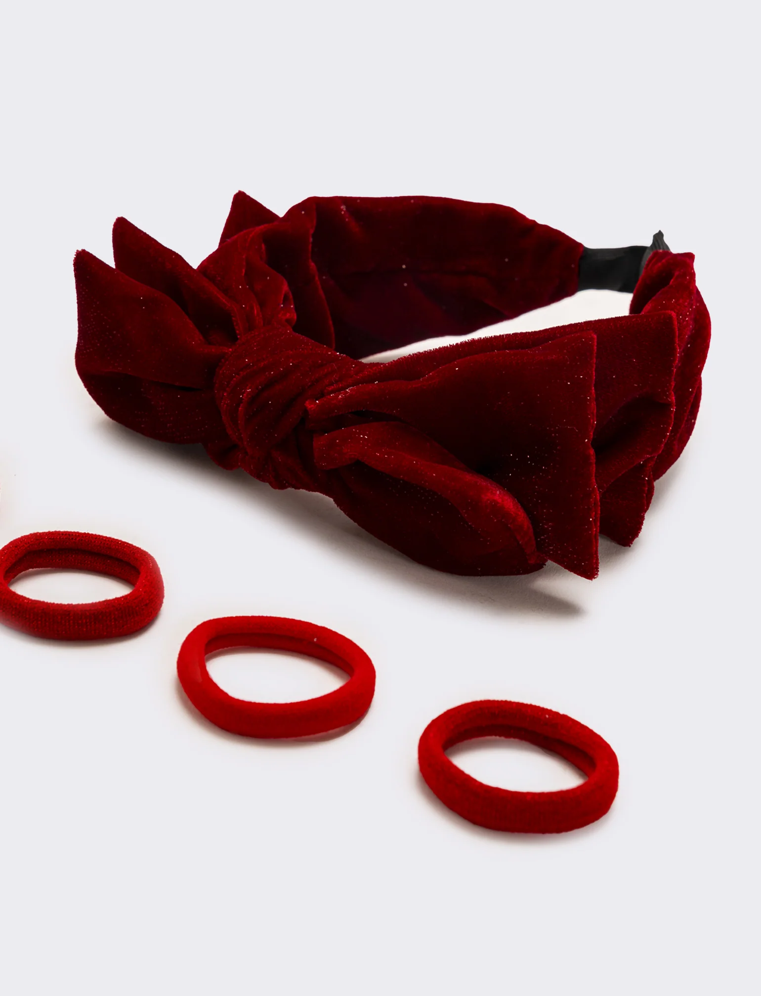 Set cerchietto con fiocco ed elastici bambina - Rosso - Image 3