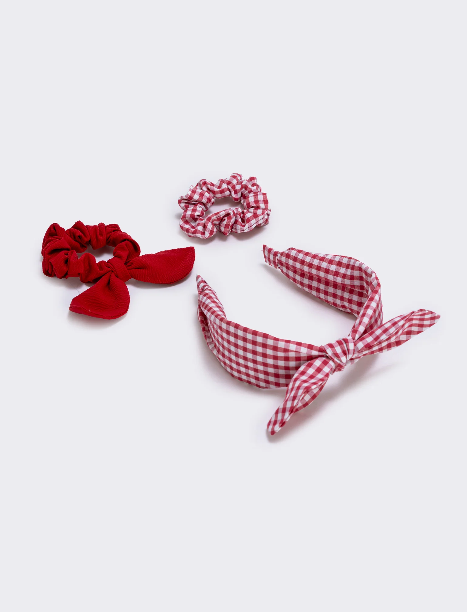 Set cerchietto e elastici vichy - Rosso - Image 2
