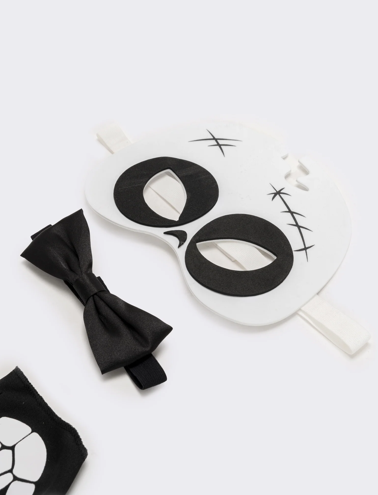 Set halloween bambino mascherina,guanto e papillon con teschio - Bianco-nero - Image 3