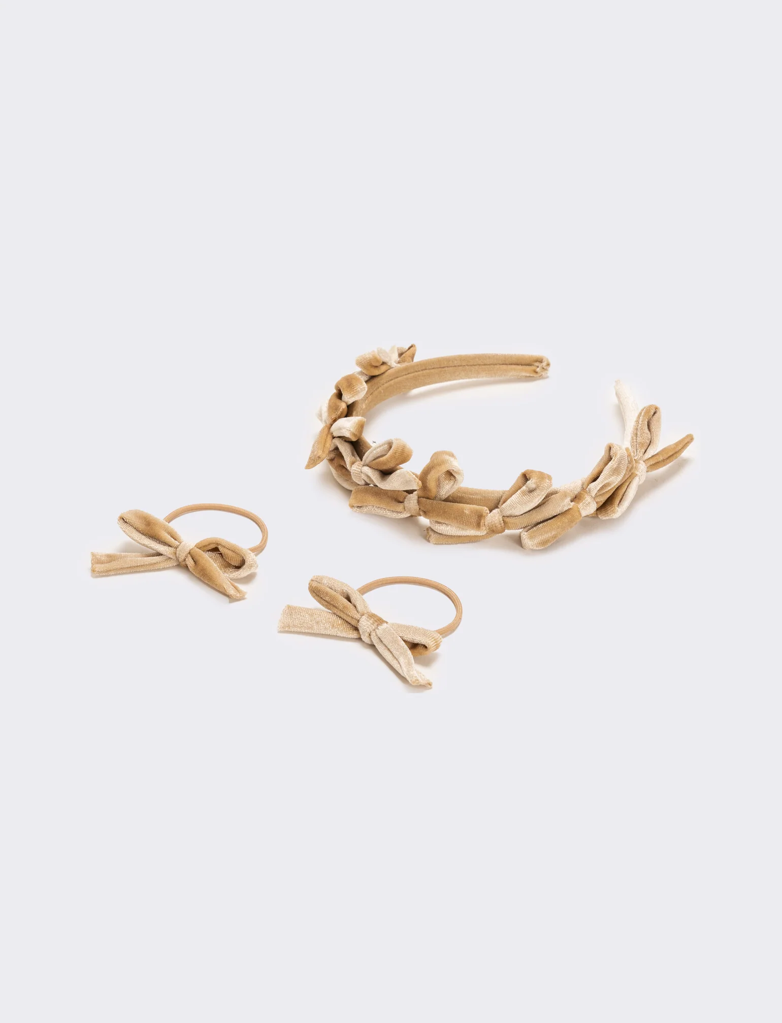 Set velluto con fiocchetti bambina - Beige - Image 3