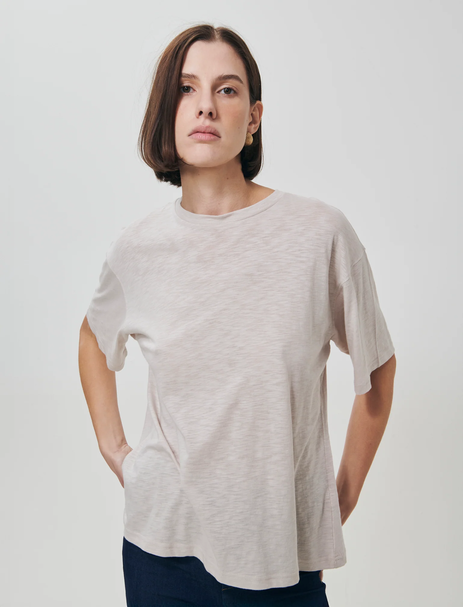 Shirt Girocollo Manica Corto Comoda - Beige grano - Image 3