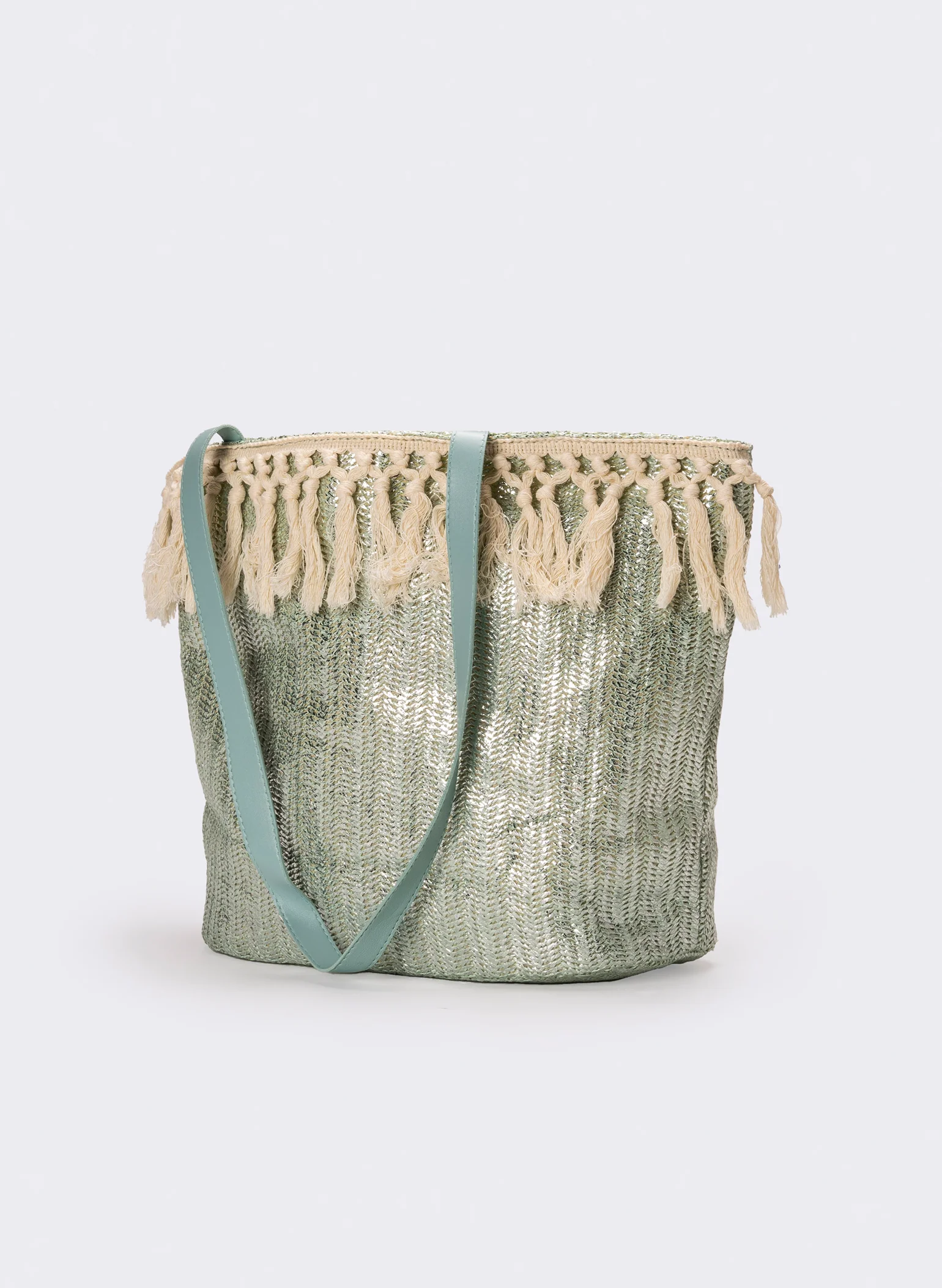 Shopper etnica donna con frange - Celeste - Image 2