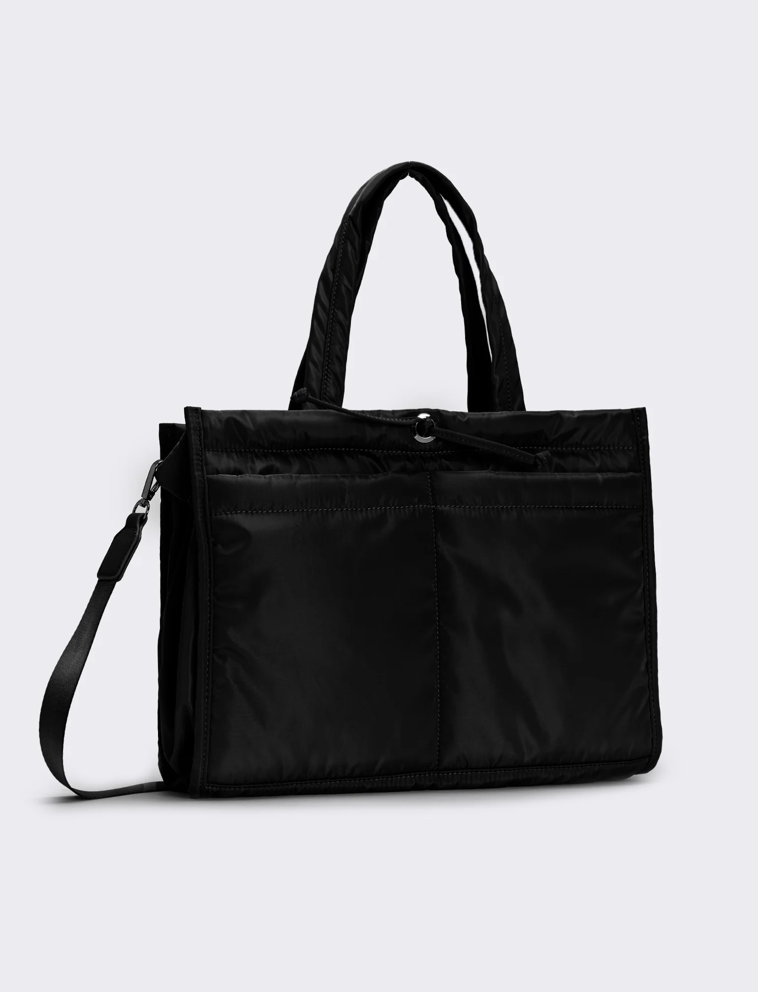 Shopper nylon a mano multi tasche grande - Nero - Image 2