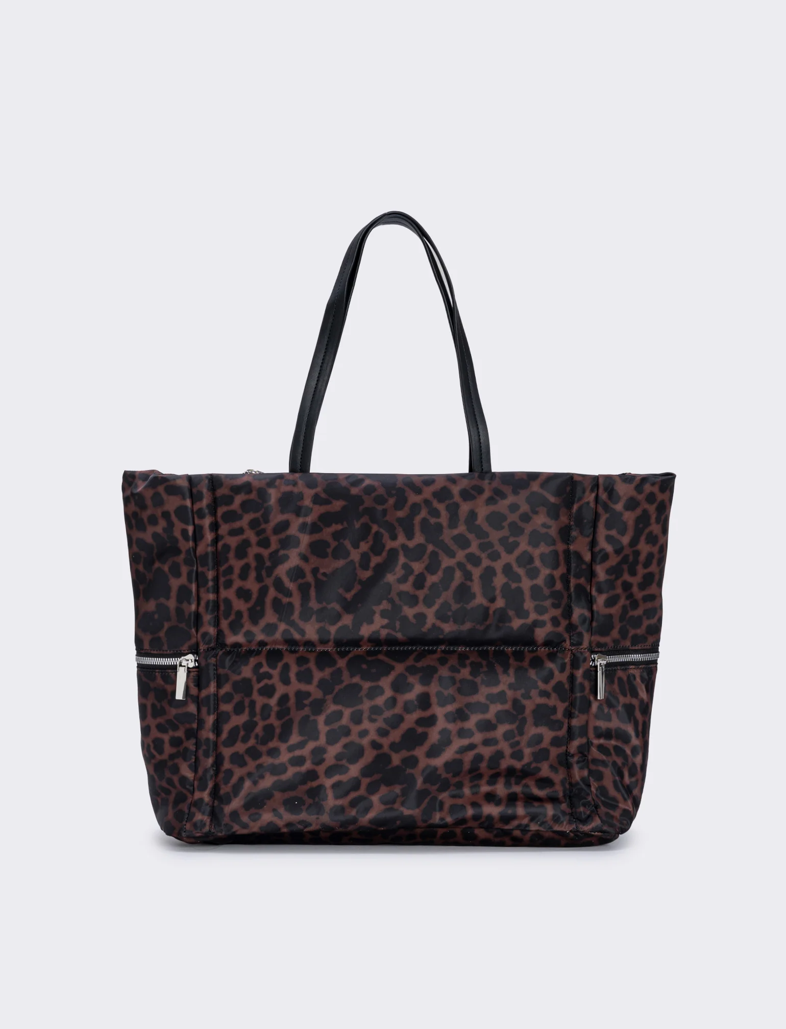 Shopper nylon con tasche laterali zip - Leopardato