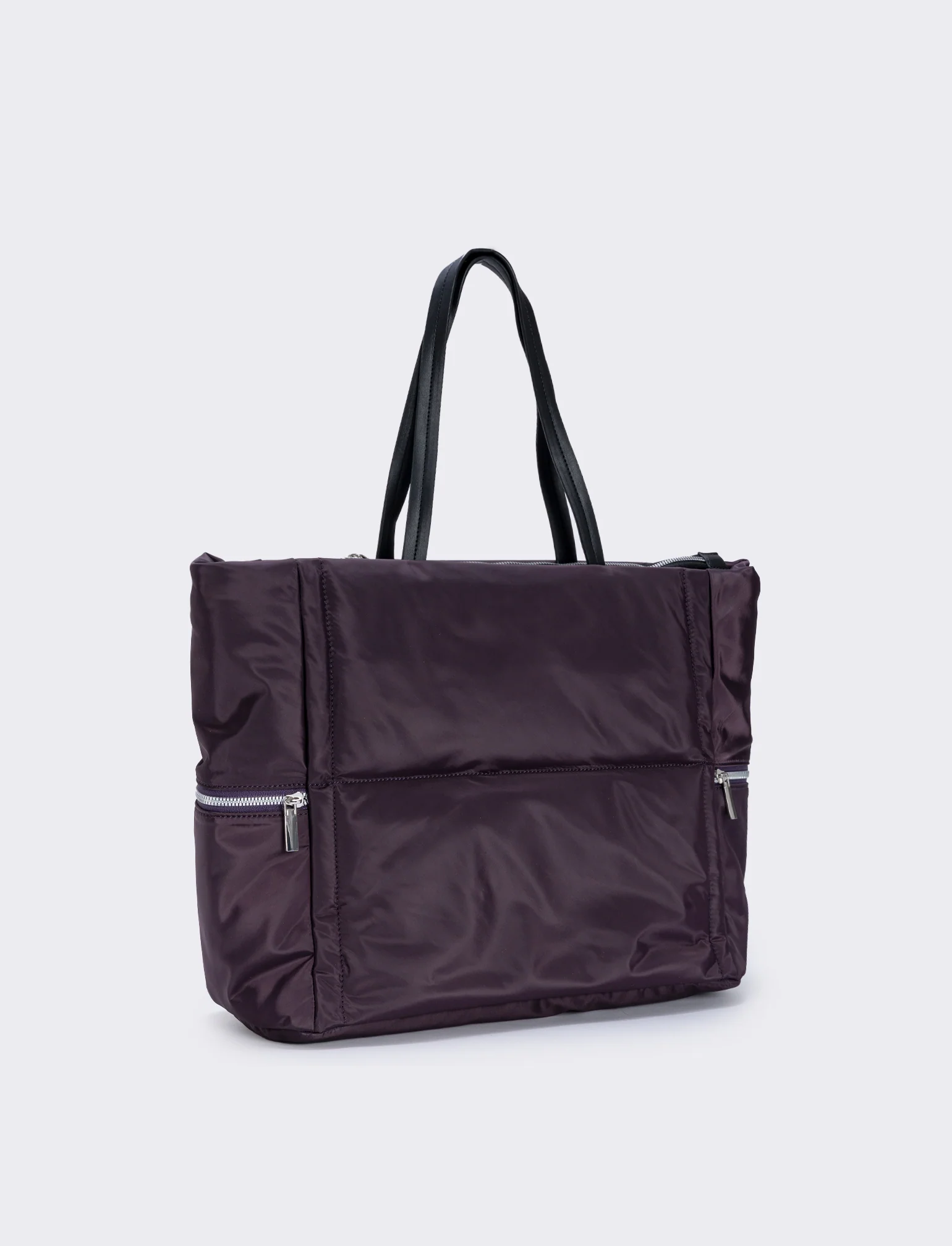 Shopper nylon con tasche laterali zip - Viola prugna - Image 2