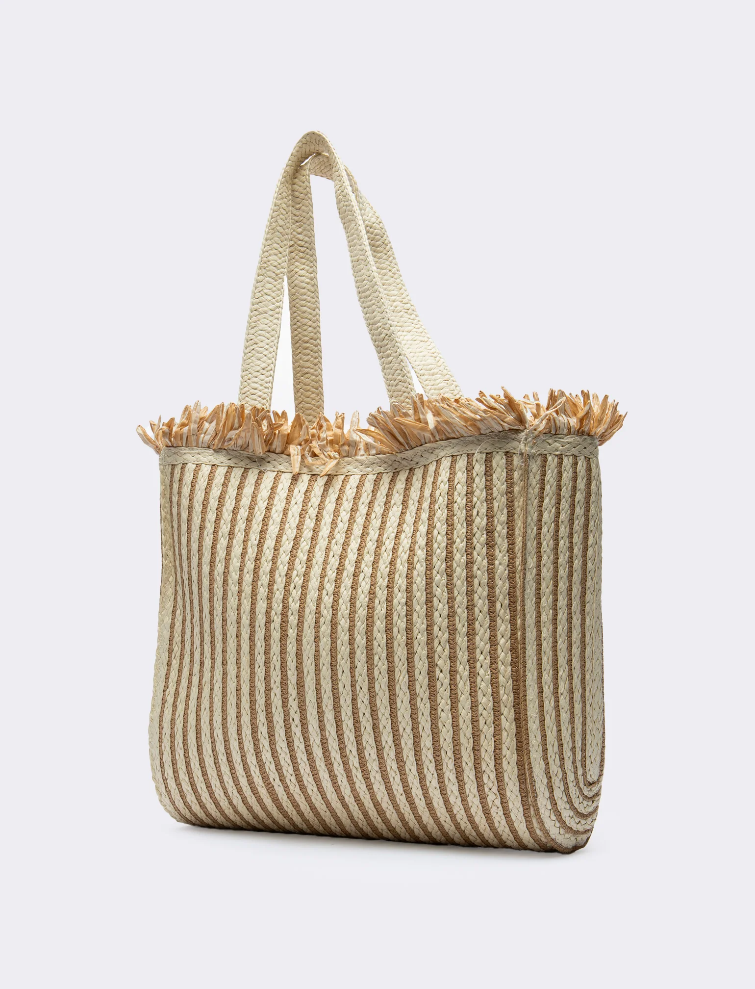 Shopping grande in carta con frange - Bianco natural - Image 2