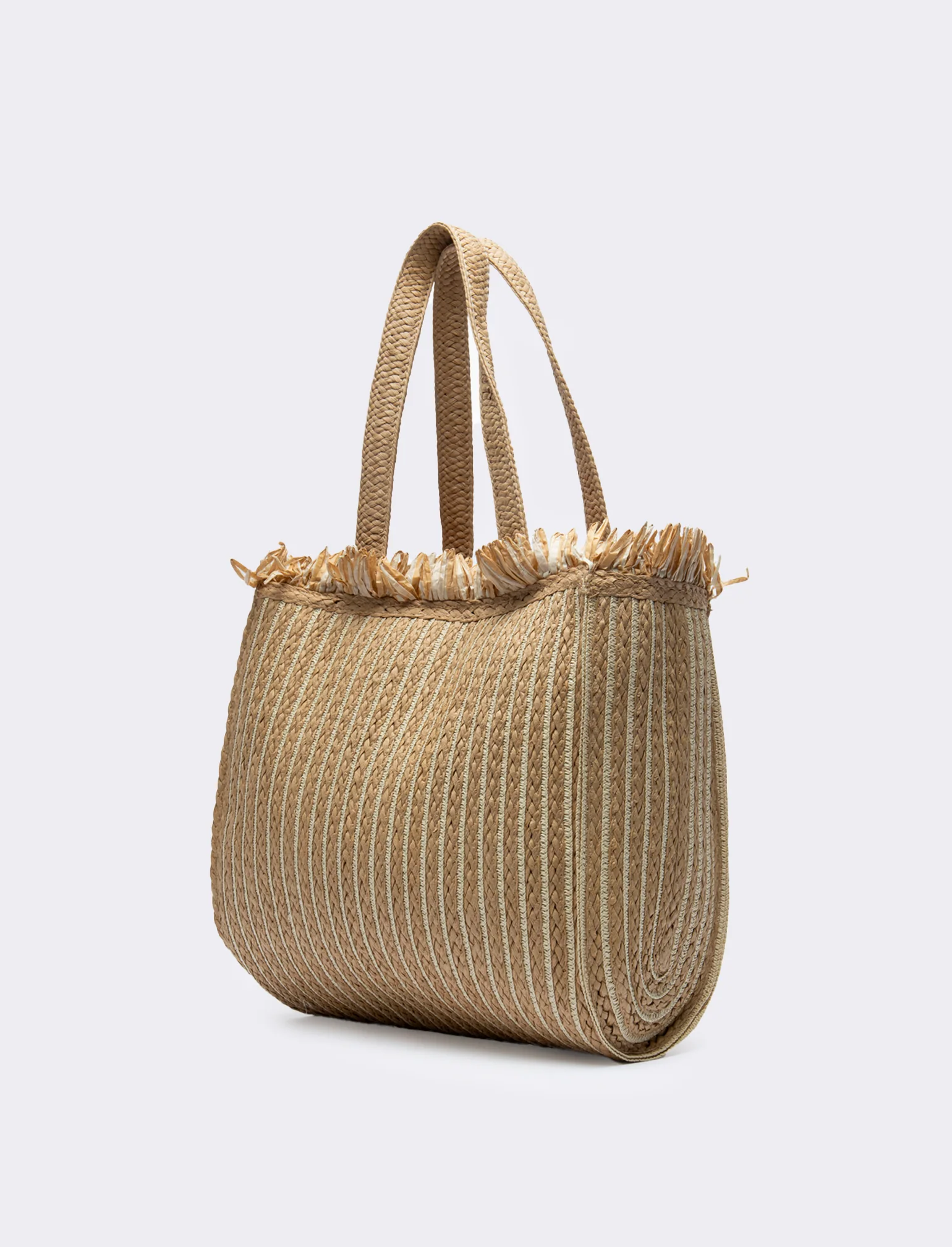 Shopping grande in carta con frange - Marrone - Image 2