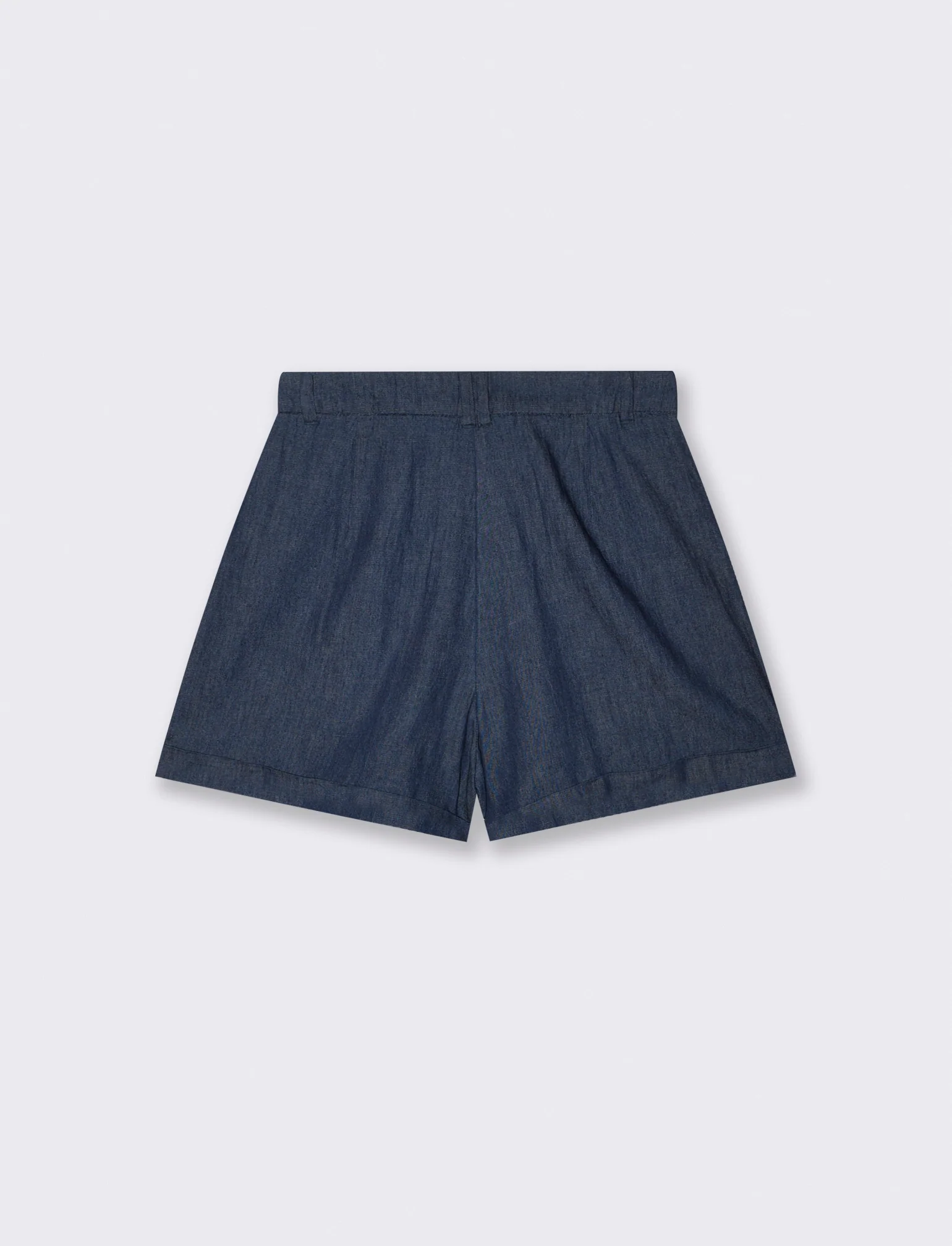 Short Chambray con Pinces e Risvolto - DENIM SCURO - Image 2