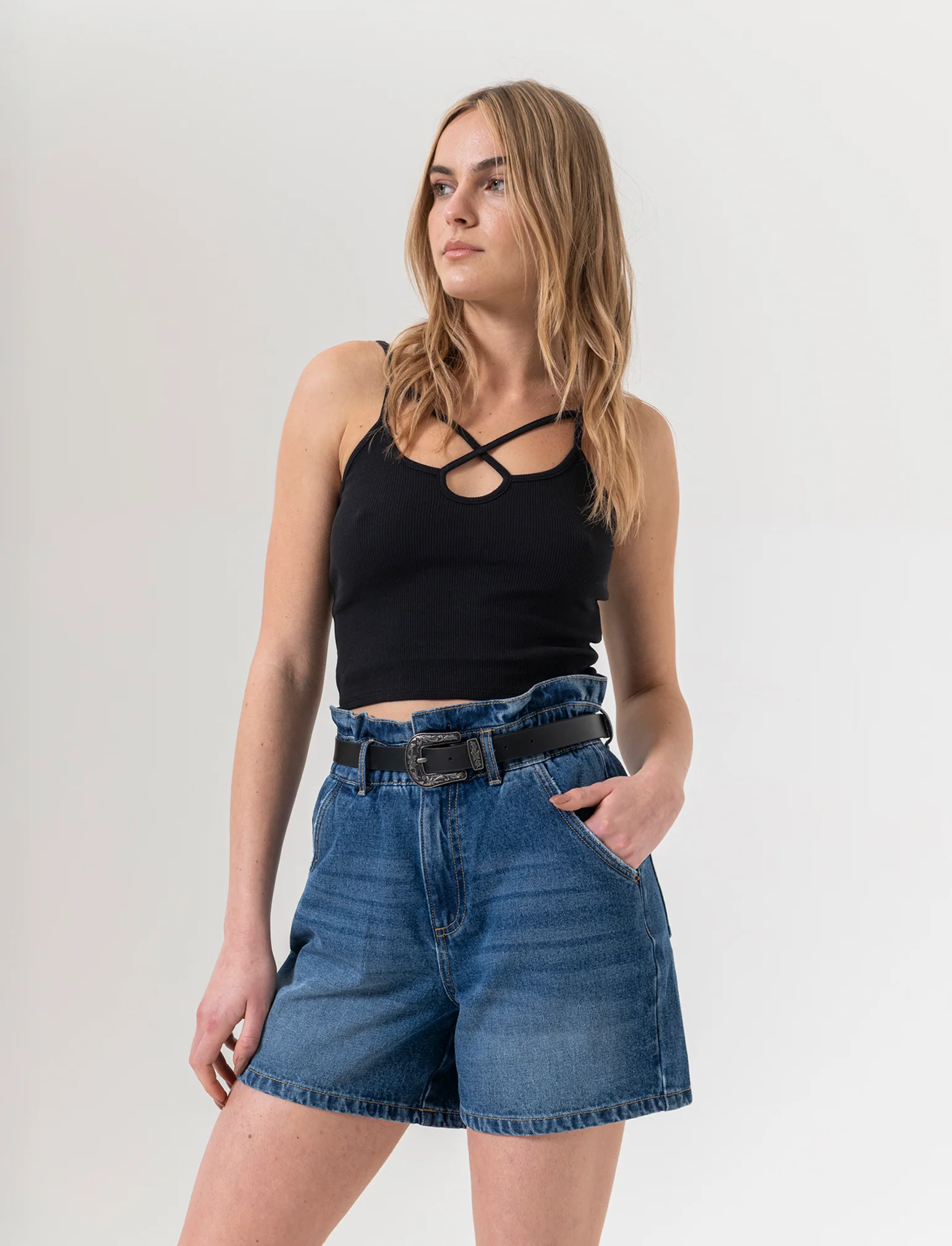 Short con cintura da donna - Denim - Image 3