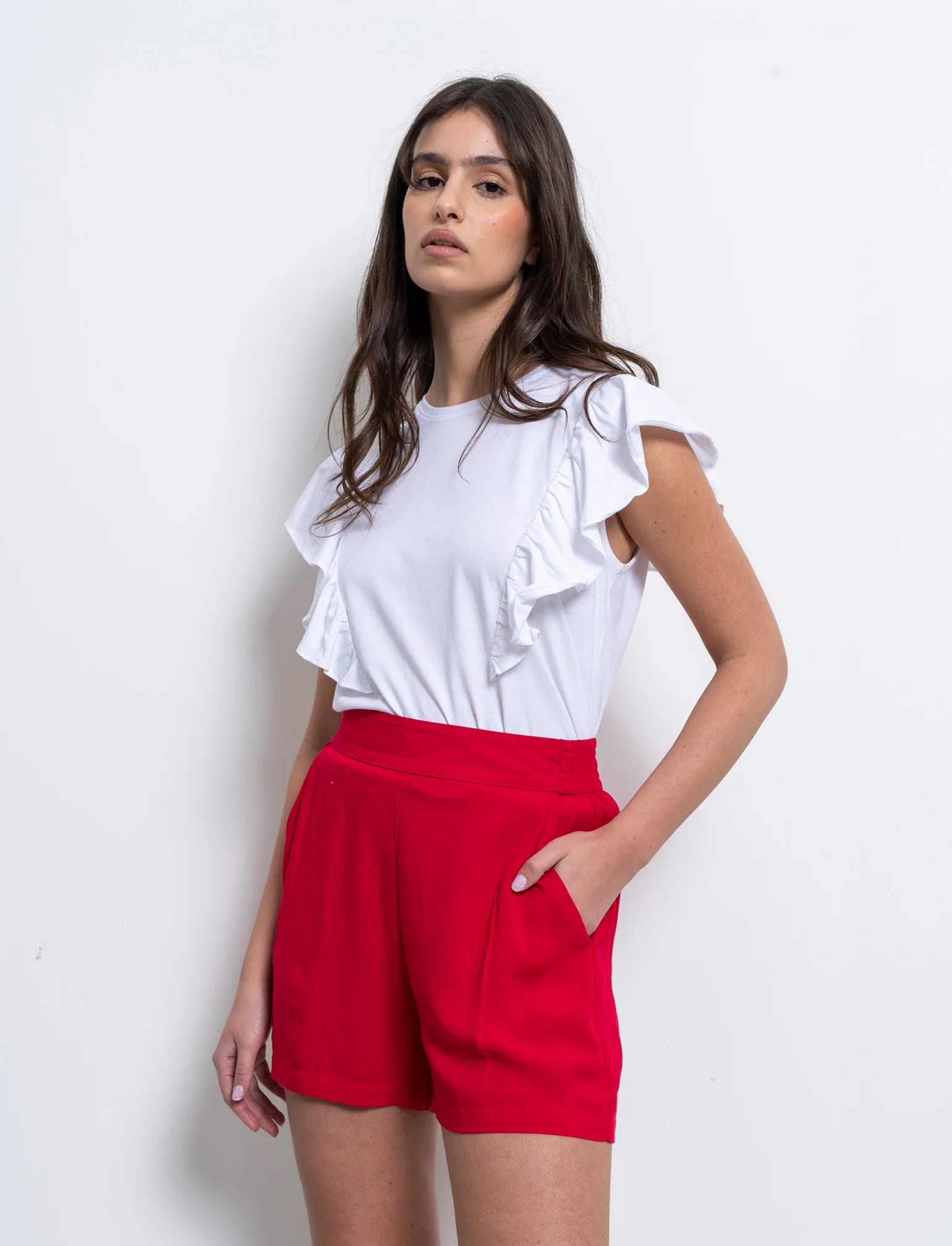 Short con elastico in vita da donna - Rosso scarlatto - Image 3