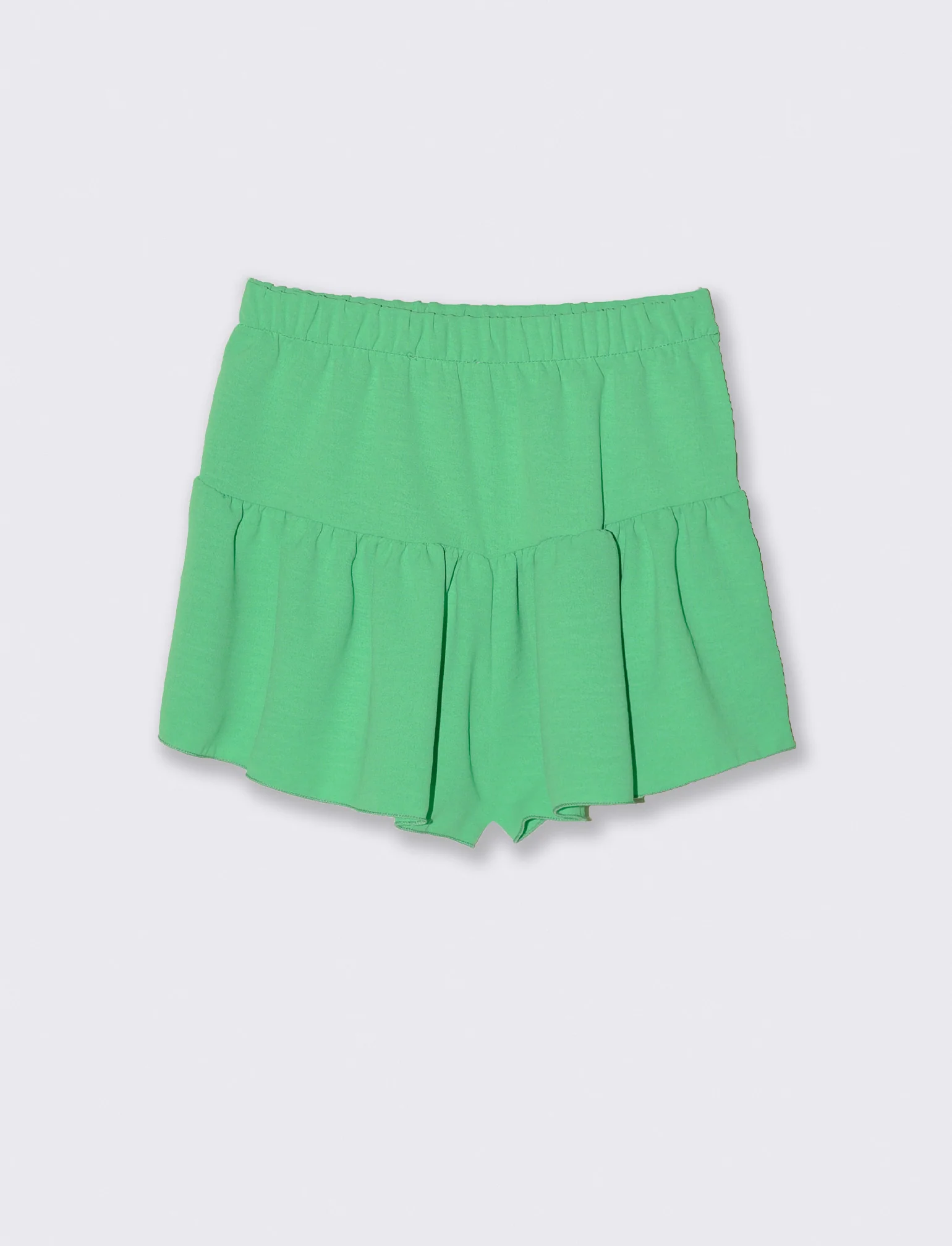 Short con nodo e balze arricciate in tessuto leggero. - Verde - Image 2