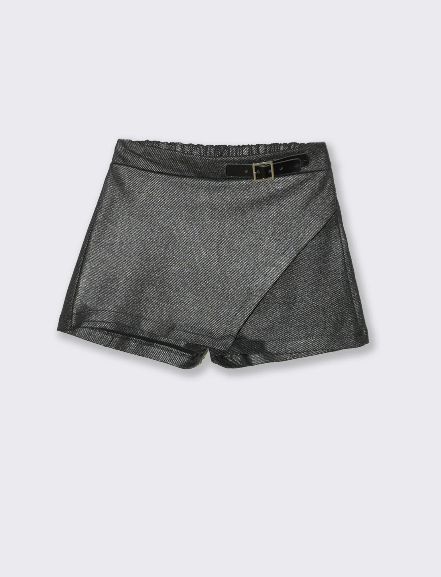Short finta gonna in tessuto effetto metallizzato - Nero - Image 3