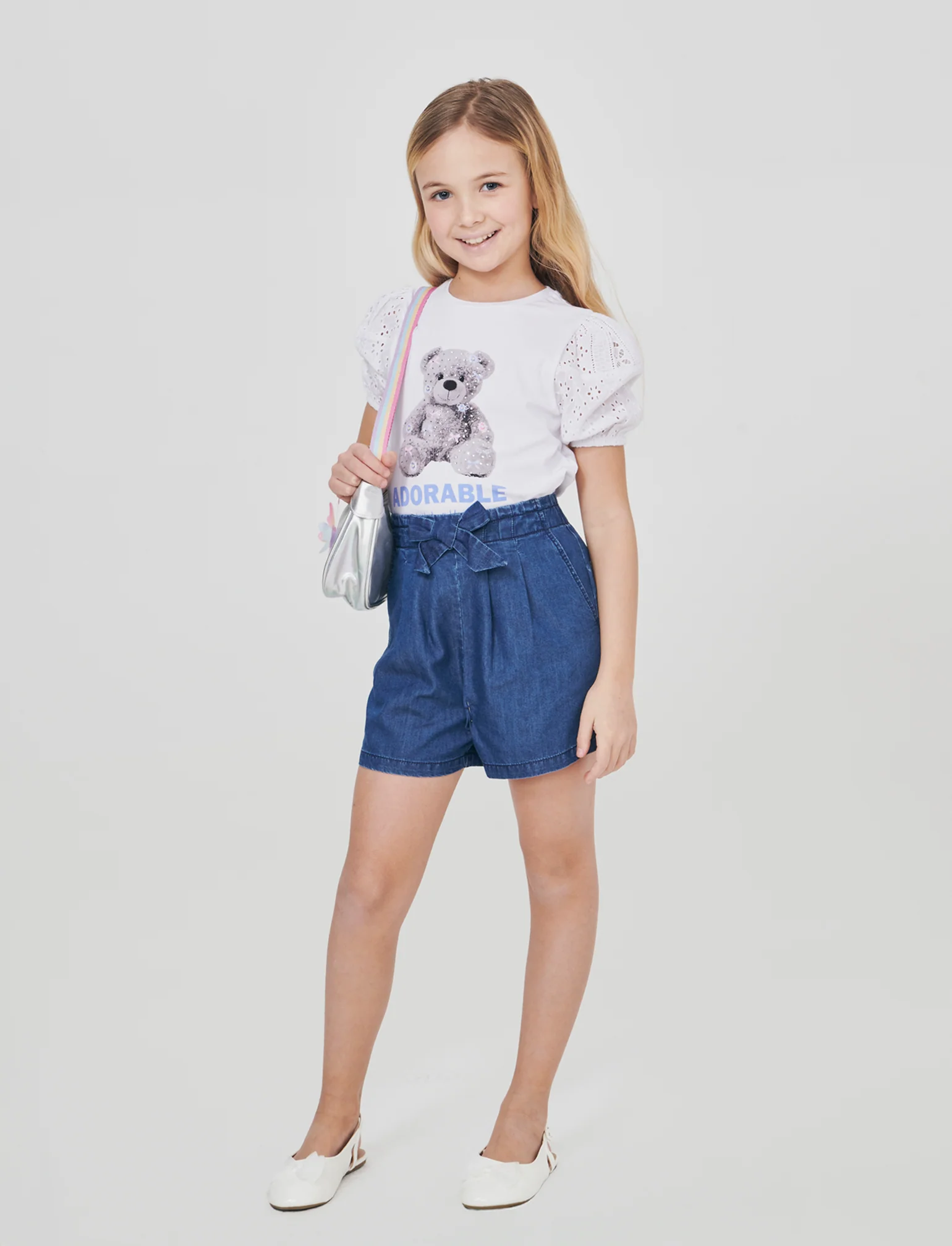 Short in chambray con fiocco decorativo - DENIM SCURO