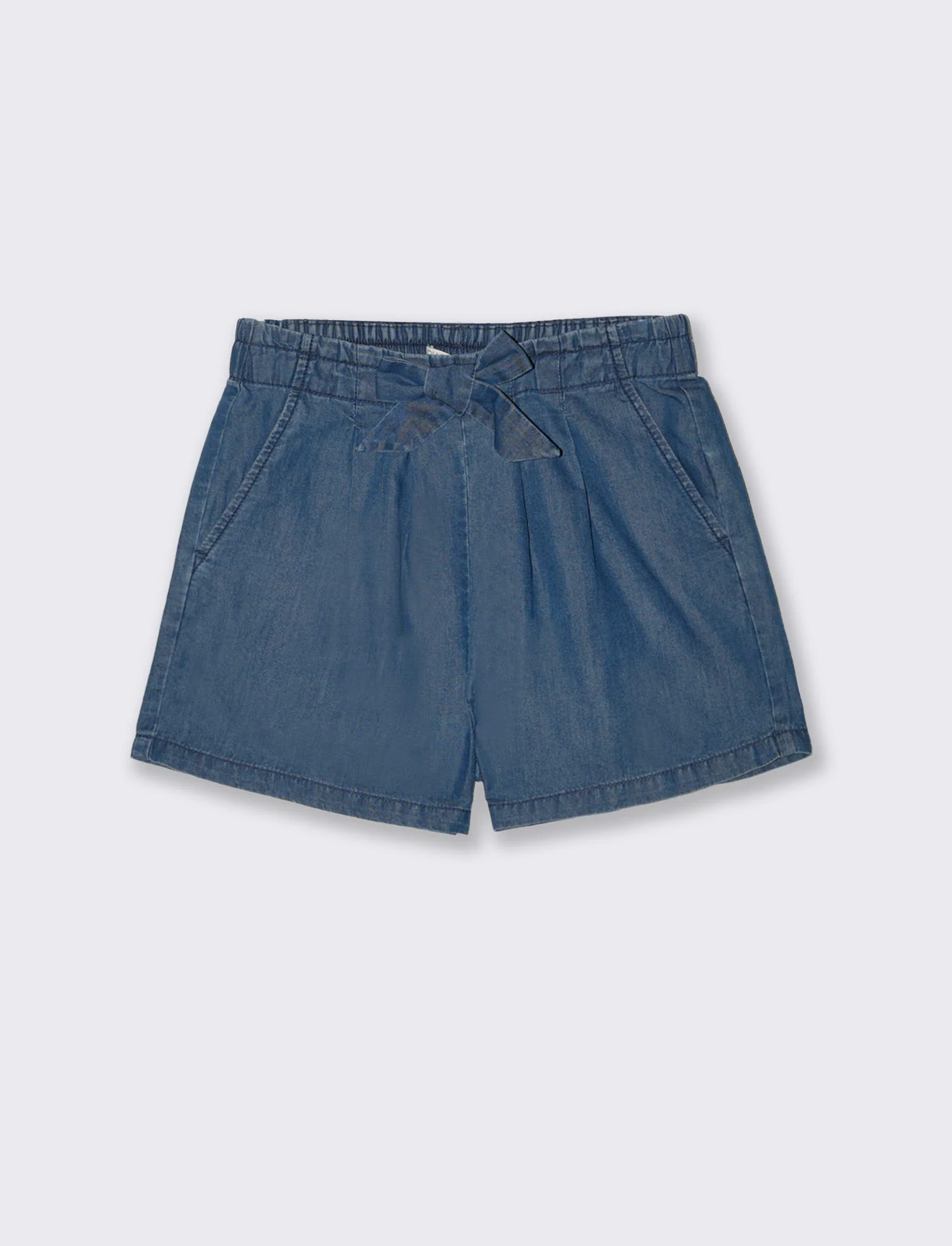 Short in chambray con fiocco decorativo - DENIM SCURO - Image 2