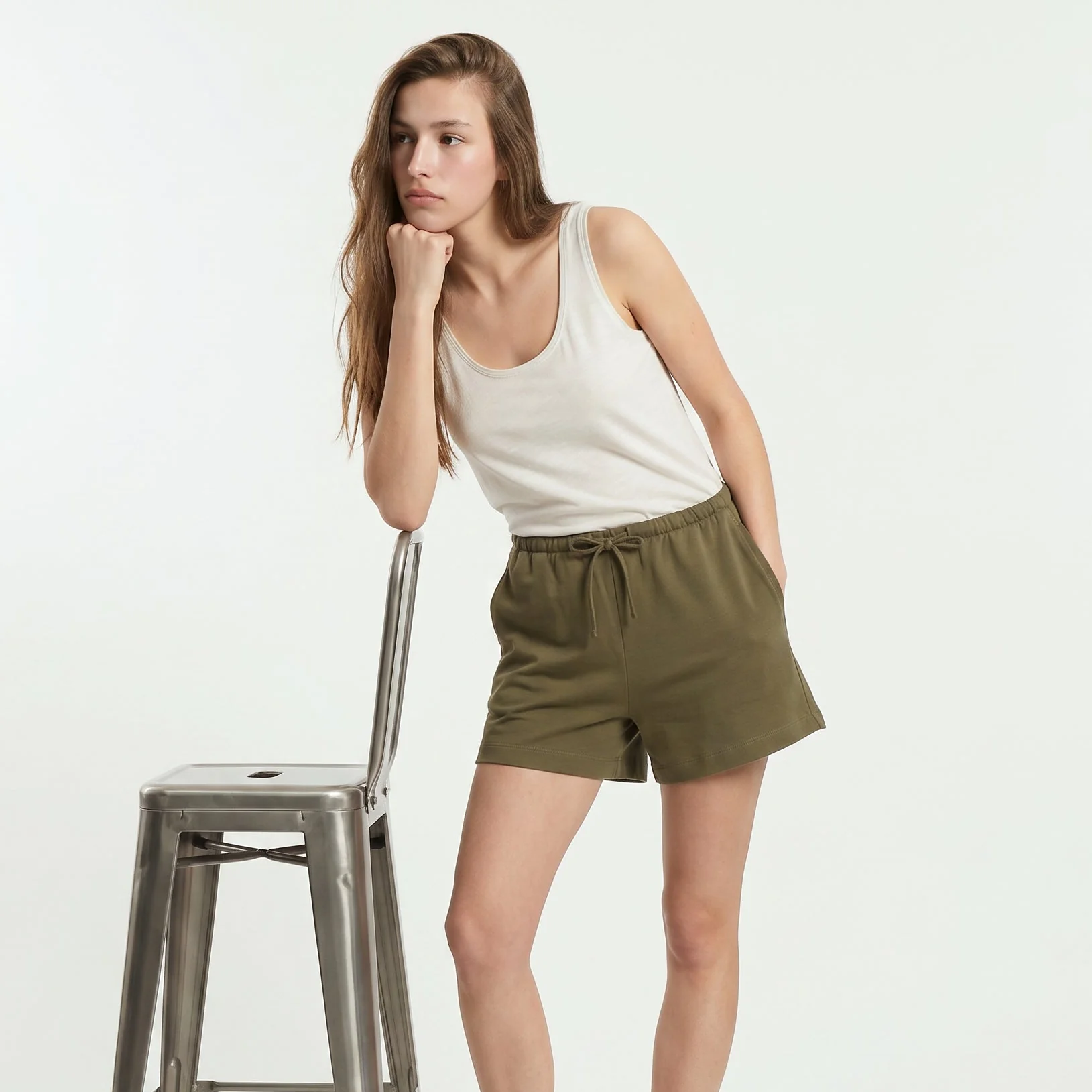 Short in cotone con coulisse e tasche - Kaky 1 - Image 3