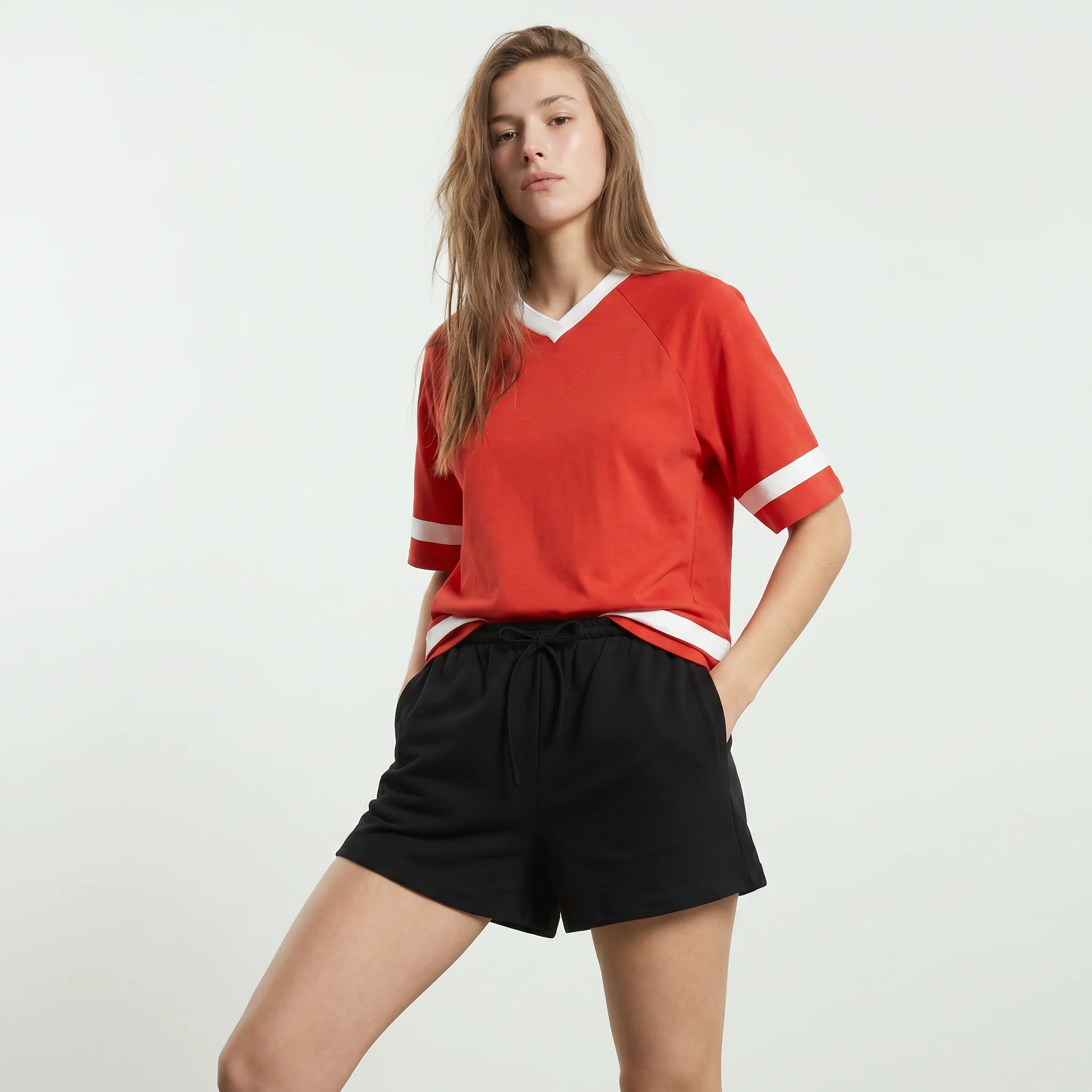 Short in cotone con coulisse e tasche - Nero - Image 3
