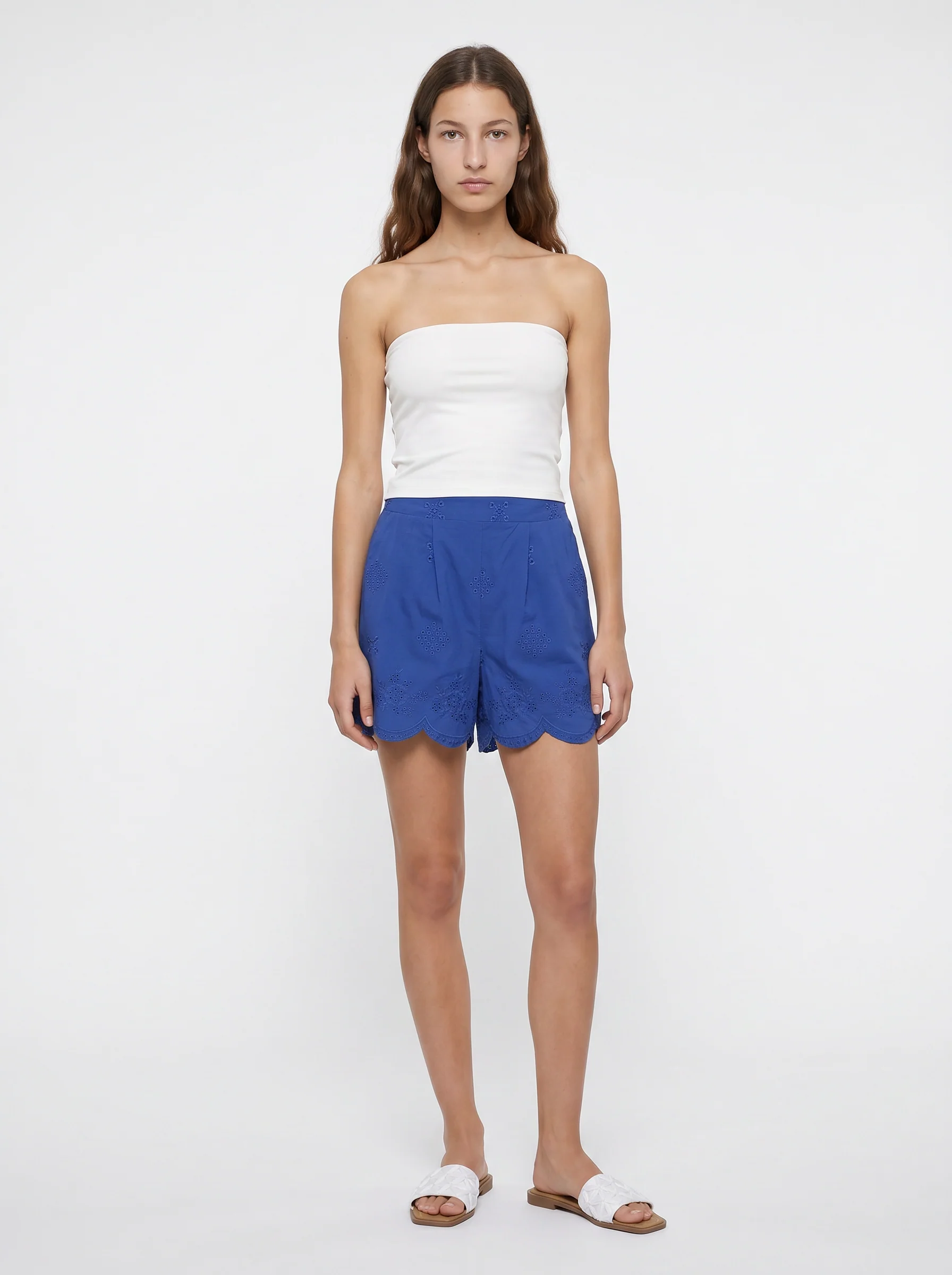 Short in cotone con ricamo sangallo - Royal - Image 2