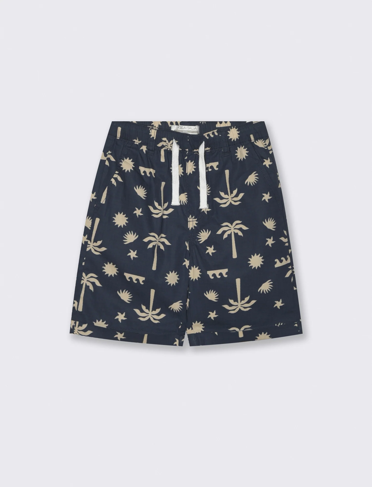 Short in cotone stampato con lacci - Blu