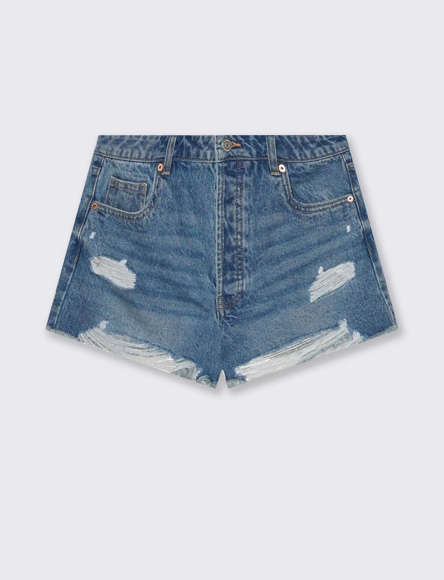 Short in denim a vita alta sfrangiato - DENIM SCURO - Image 2