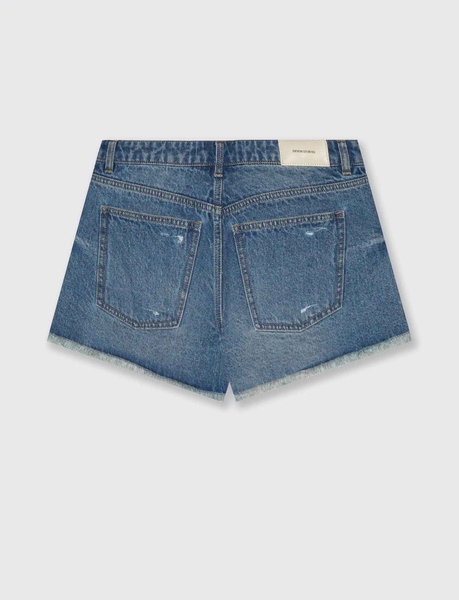 Short in denim a vita alta sfrangiato - DENIM SCURO - Image 3