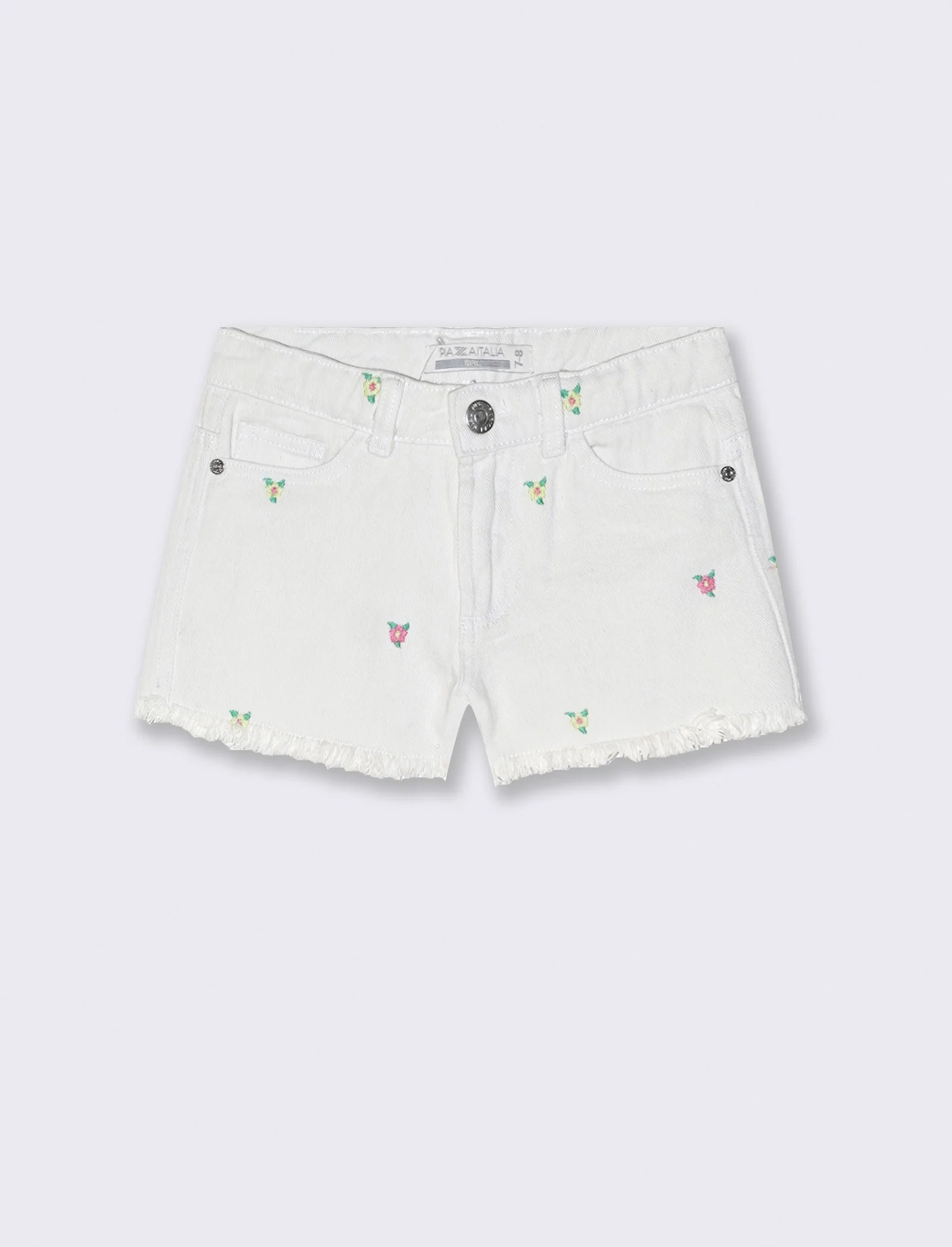 Short in denim e cotone con fiorellini - Bianco