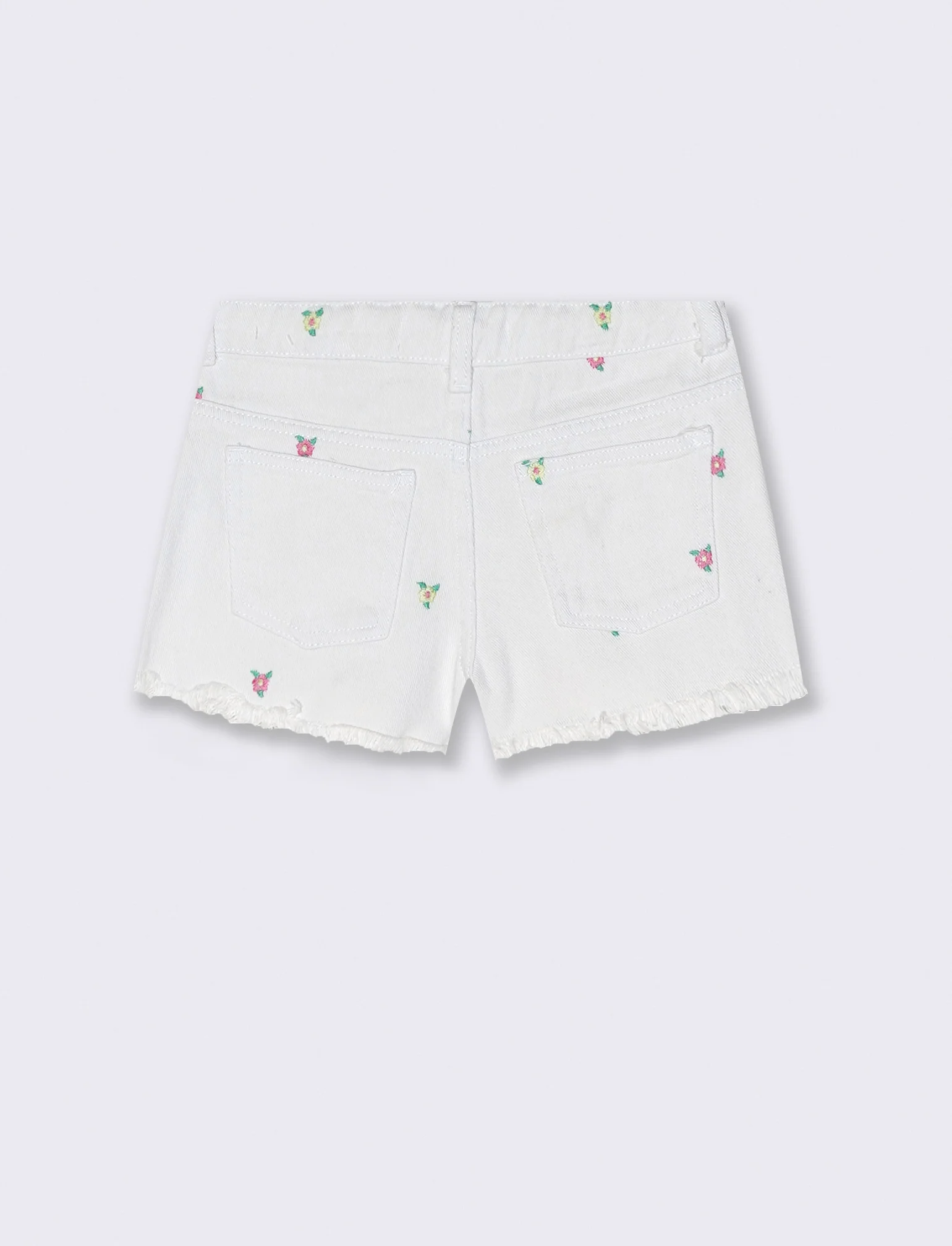 Short in denim e cotone con fiorellini - Bianco - Image 2