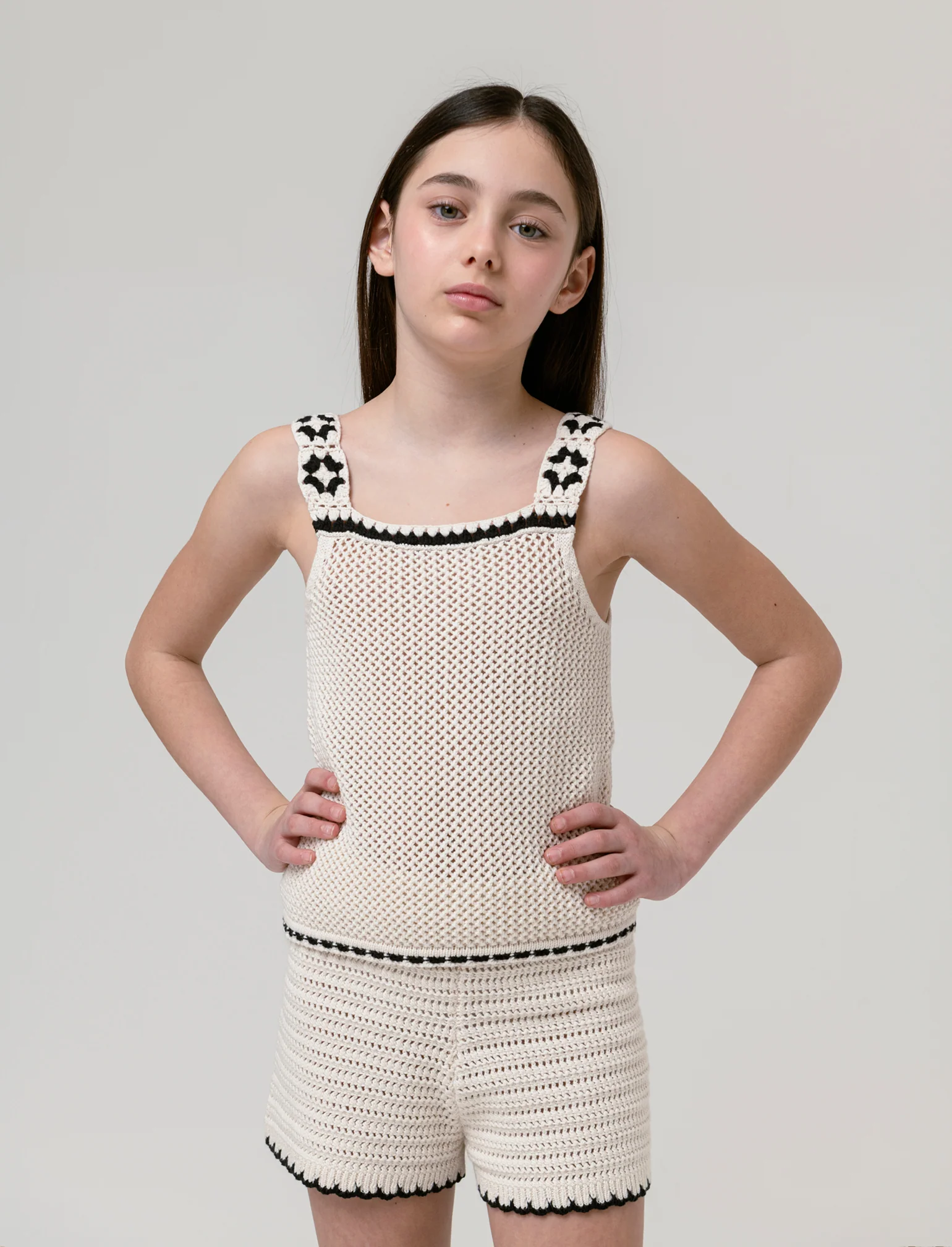 Short in maglia intrecciata da bambina - Beige