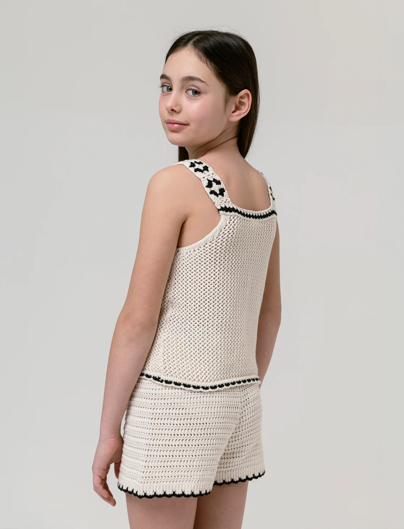 Short in maglia intrecciata da bambina - Beige - Image 2