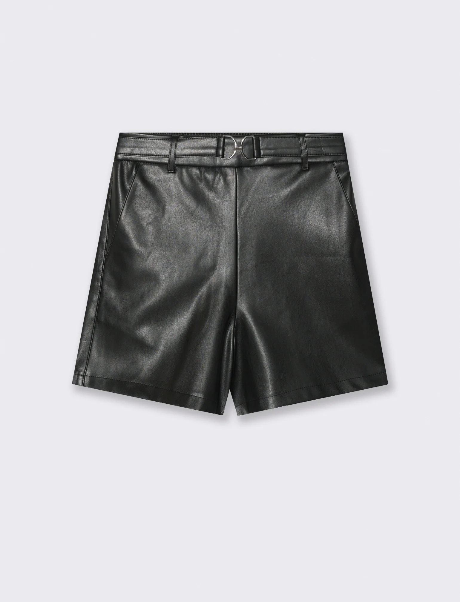 SHORT IN TESSUTTO EFFETTO PELLE - Nero - Image 2