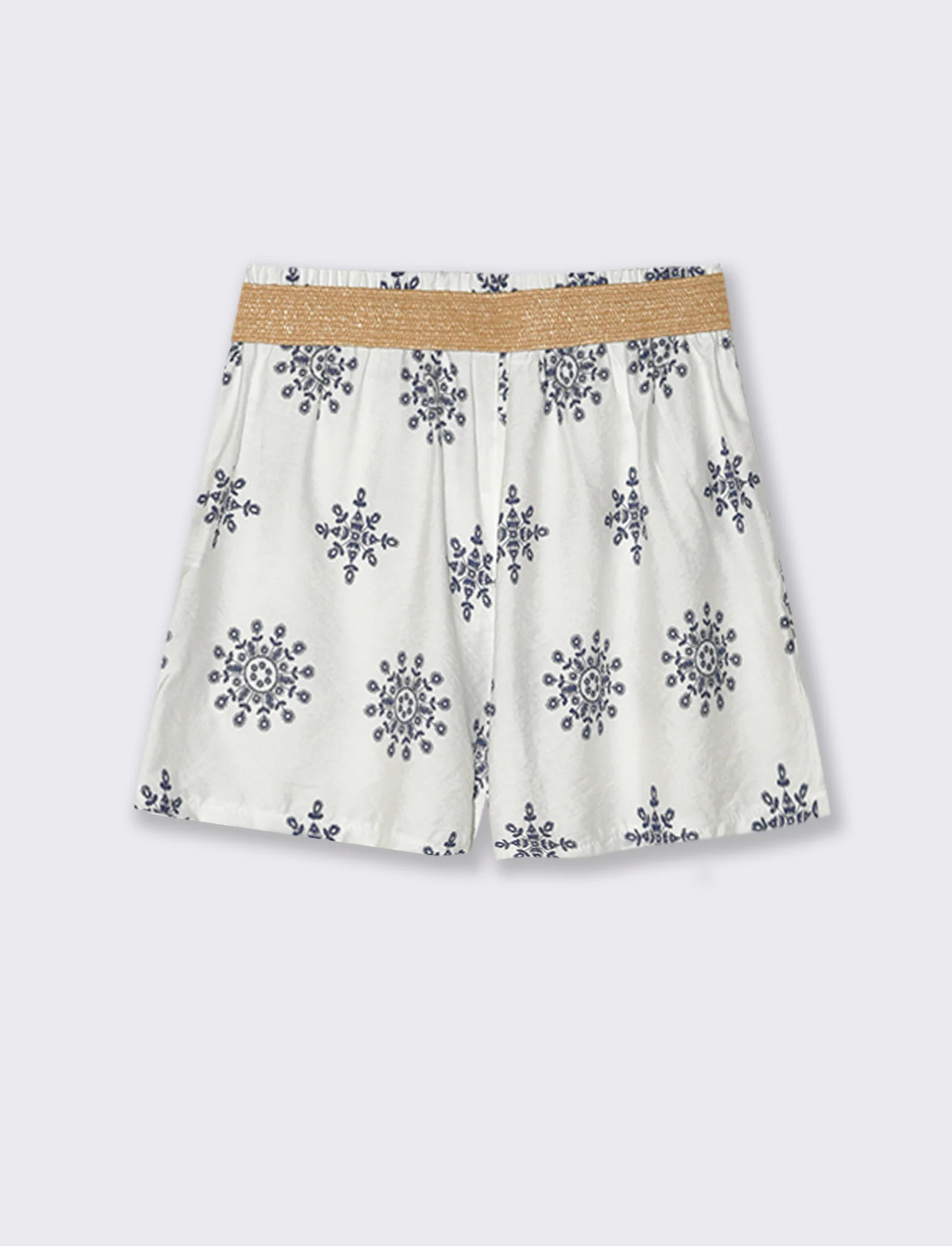 Short stampato con cintura - Bianco - Image 4