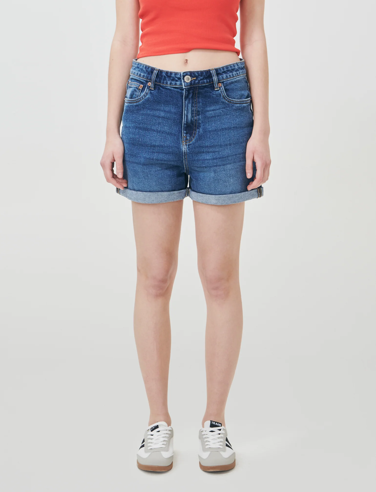 Short vita con bottoni e risvolto - DENIM SCURO - Image 3