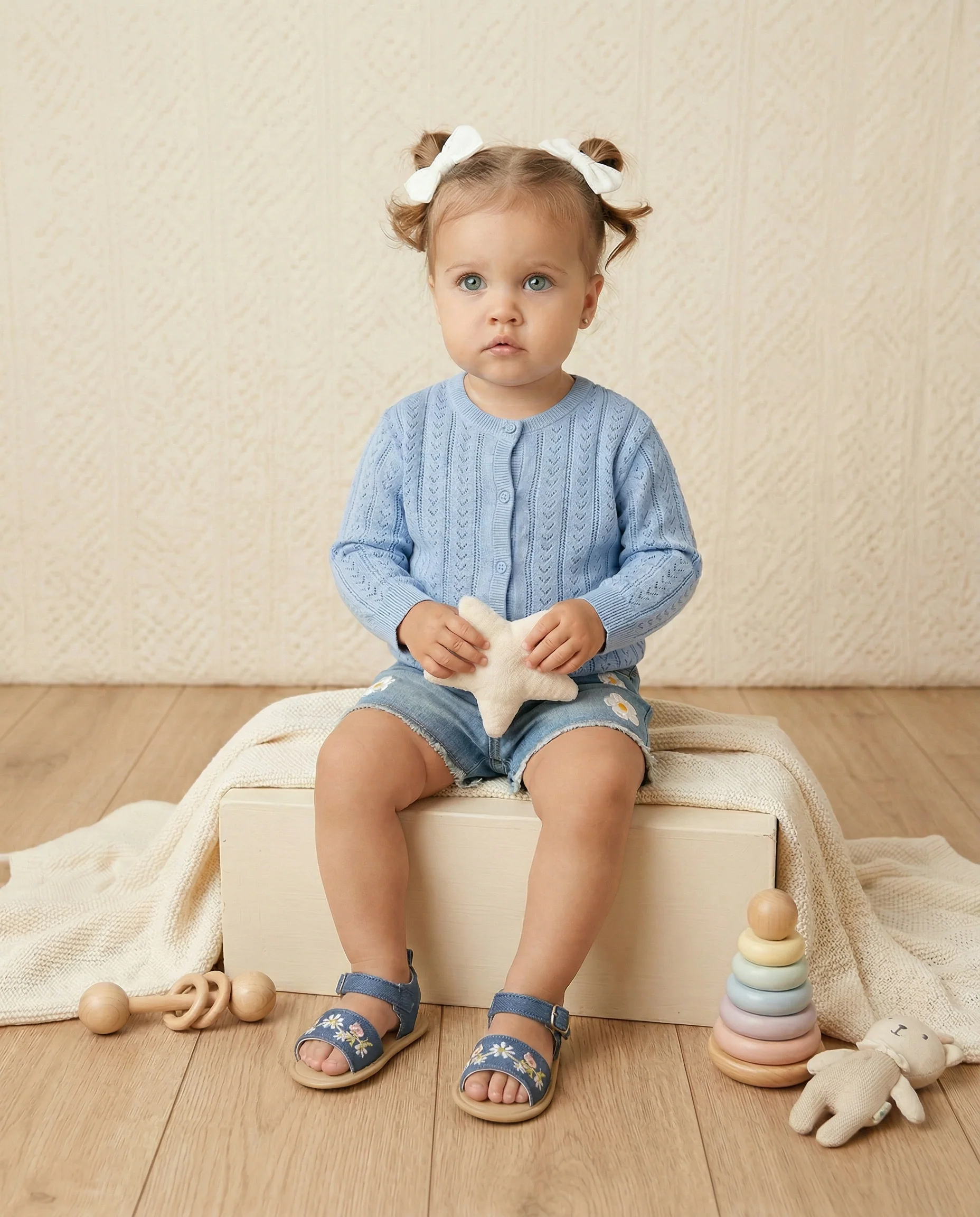 Shorts di jeans con applicazioni e cintura - Denim