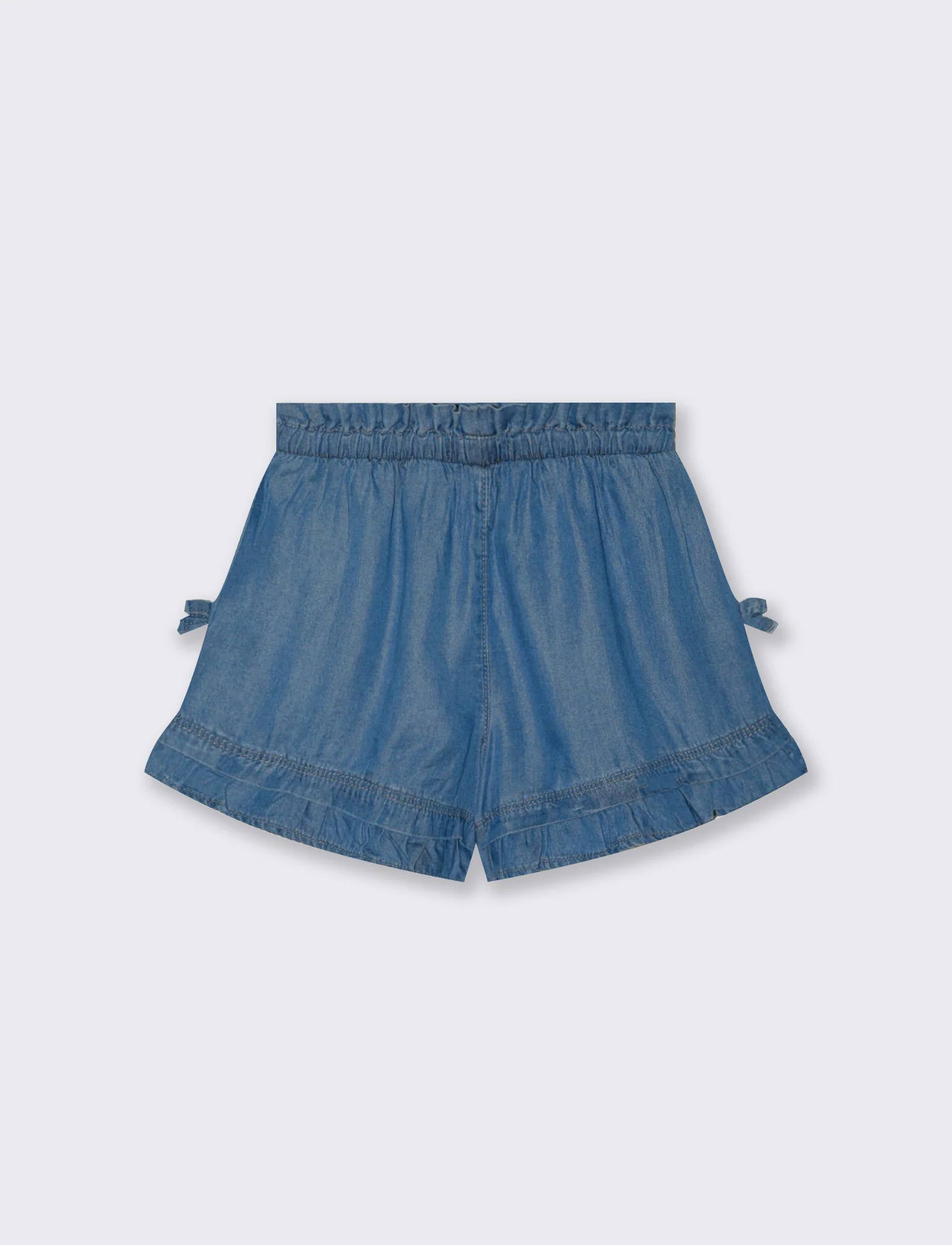 Shorts in chambray con fiocchetti e rouche - Denim - Image 2