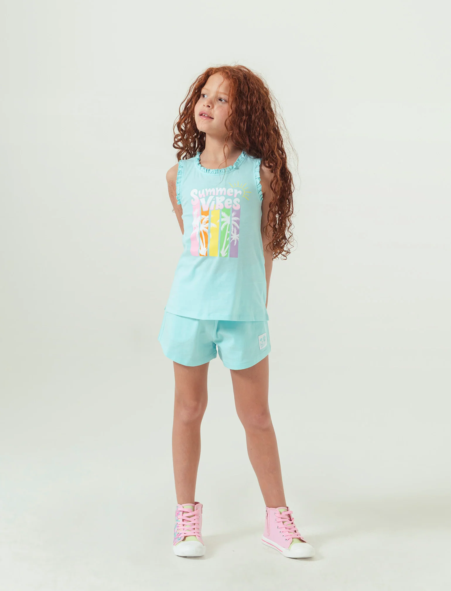 Shorts in cotone con elastico da bambina - Verde acqua
