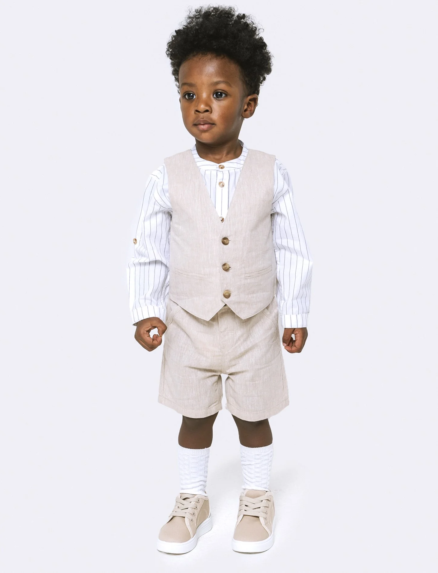 Shorts in misto lino da neonato - Beige