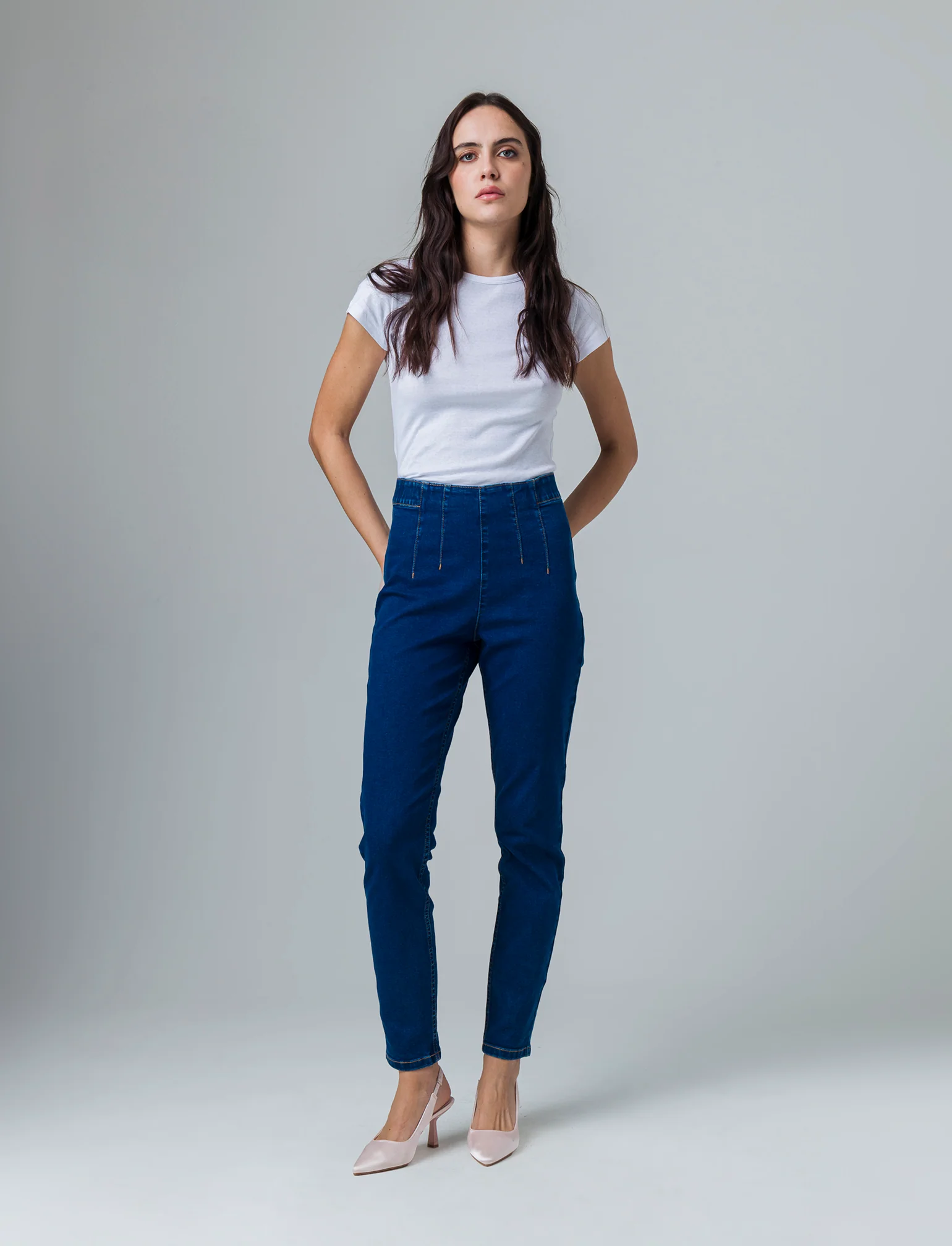 Skinny jeans con elastico in vita da donna - DENIM SCURO - Image 2